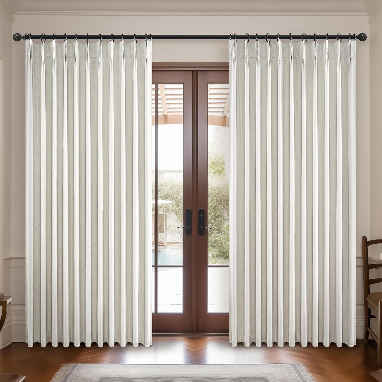 Blackout Curtains 70 Inches Wide Pinch Pleated for Bedroom Window, Viral Linen 70 Inch Extra Wide Curtains for Sliding Glass Doors Thermal Soundproof Heavy Drapes with Hook (W70xL96x2 Panels)