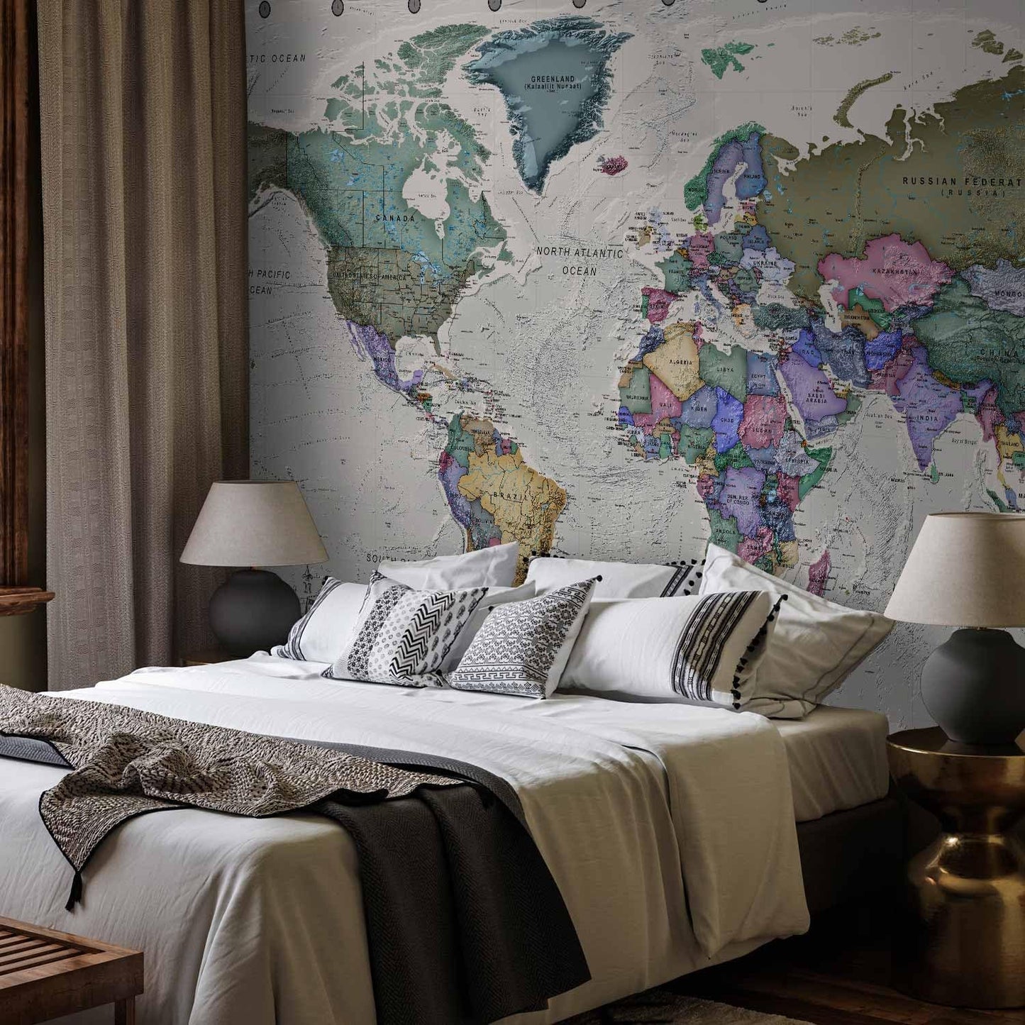 artgeist Wall Mural World Map 77x55 in - XXL Peel and Stick Self-Adhesive Wallpaper Removable Large Sticker Foil Wall Decor Print Picture Image Design Map of The World k-A-0380-a-a