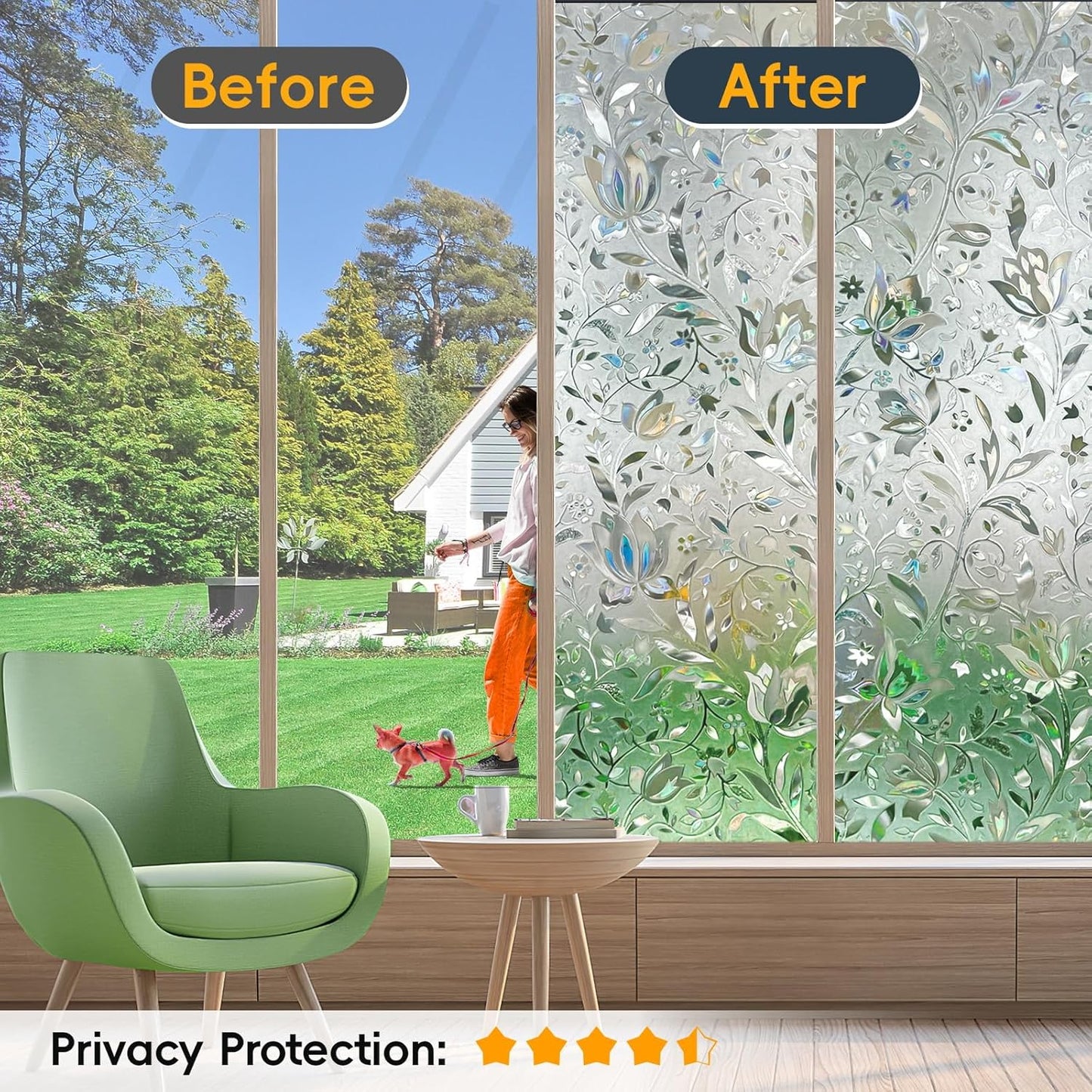 Rainbow Window Privacy Film Decorative, Stained Glass Window Tint for Home, 3D Decals Window Clings for Glass Windows, Static Cling Window Sticker, Suncatcher Window Cover,17.5" by 78.74"