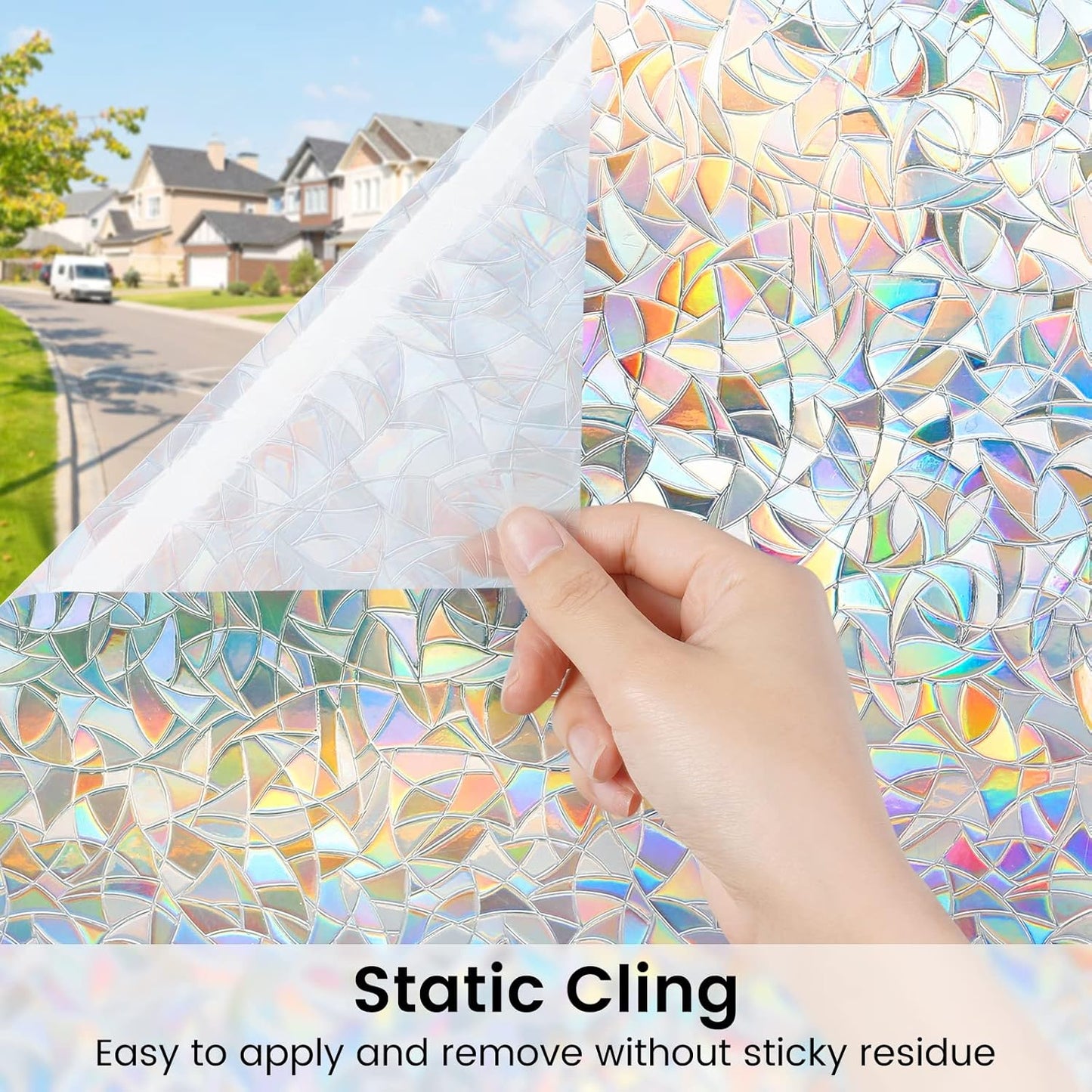 DOWELL Window Privacy Film, Rainbow Window Film, Decorative Stained Glass Clings, Static Cling Door Sticker, Non-Adhesive 3D Decals for Home UV Protection, 17.5 x 157.5 inches