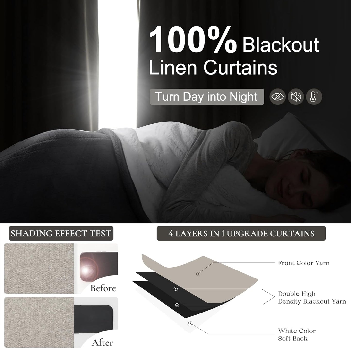Grey Flax Beige 120 Inch Length Linen Pinch Pleated Viral Thick 10 ft Curtains Blackout & Drapes 2 Panels Set for Living Room, Tall High Ceiling Large Windows Bug with Memory Trained(40"Wx120"Lx2)