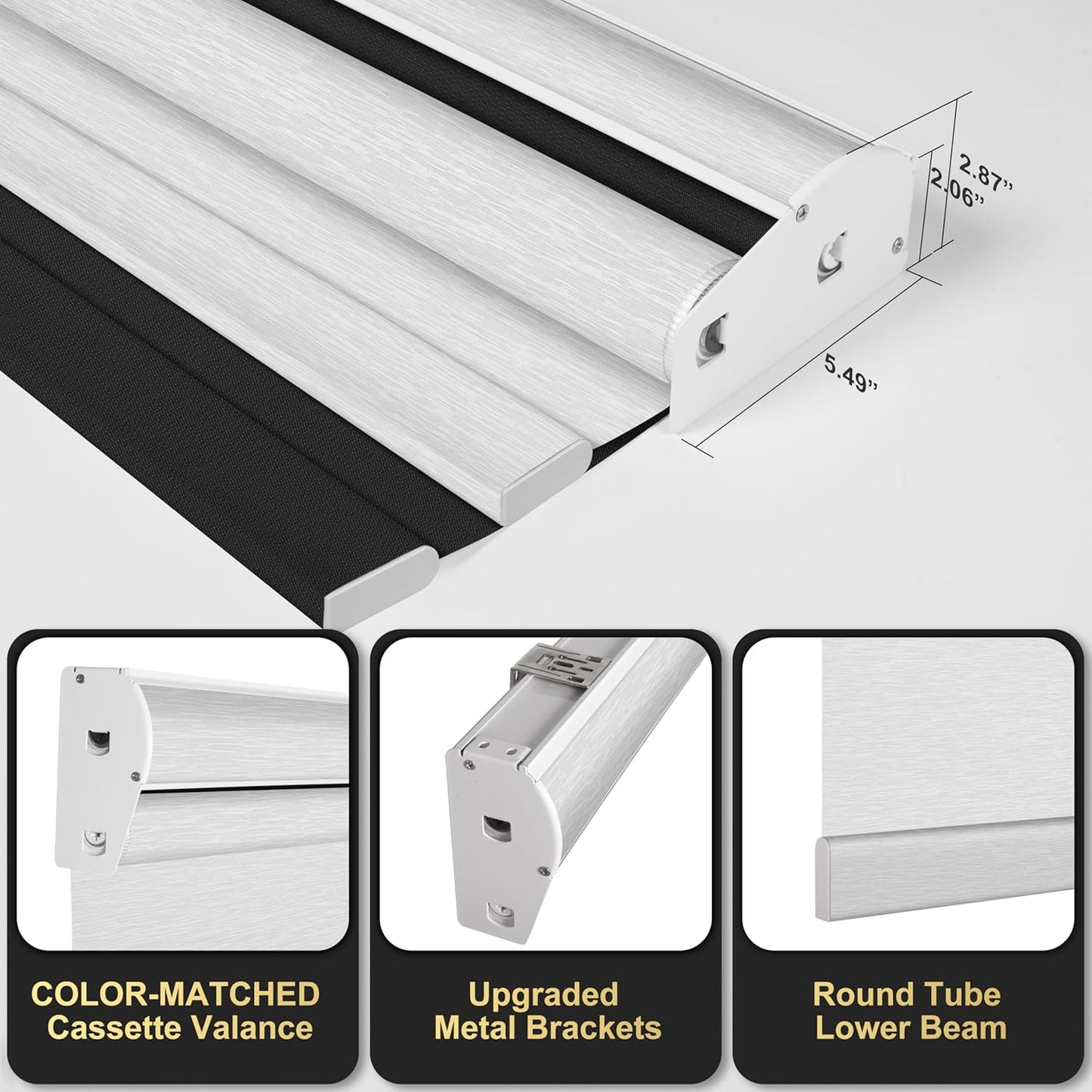 BERISSA Cordless Dual Roller Shades, Blackout & Light Filtering, Day & Night for Home & Office. Linen, Black & White. 41 W x 36" H
