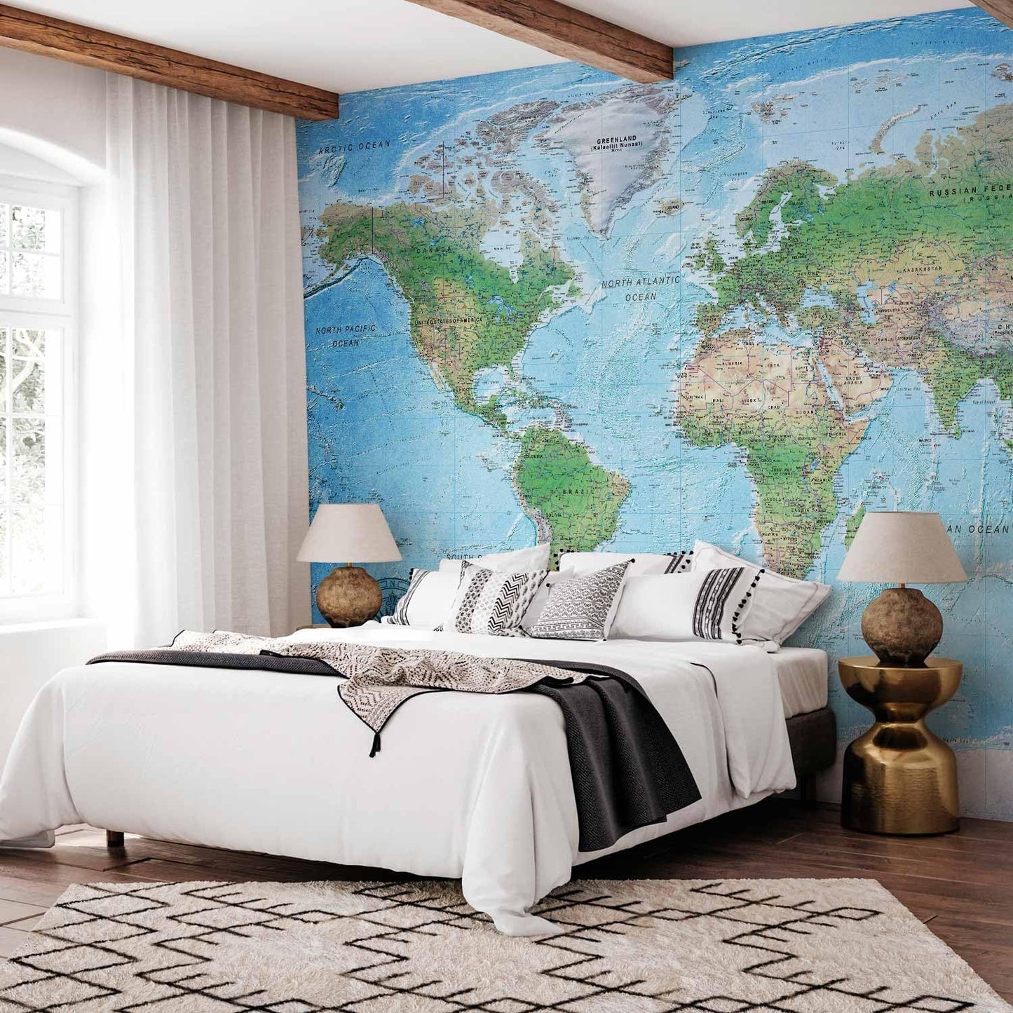 artgeist Premium Wall Mural World Map 177x124 in - XXL Non-Woven Wallpaper Fleece Wall Decor Photo Print Picture Image Design Home Map of The World k-A-0127-a-a