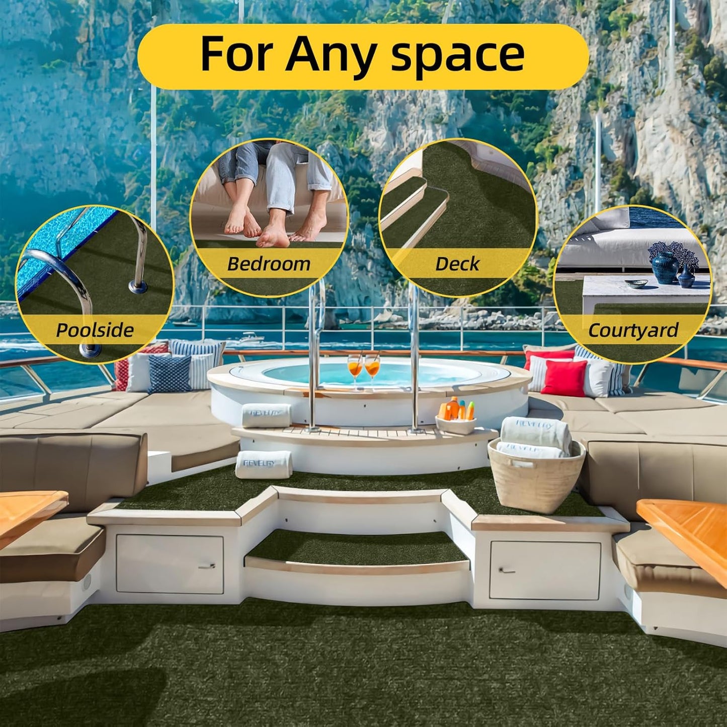 Marine Carpet,5 FT x 10 FT Olive Green Indoor Outdoor Carpet 0.2" Thick with Water-Proof TPE Backing, Non-Slide for Home, Patio, Porch, Deck