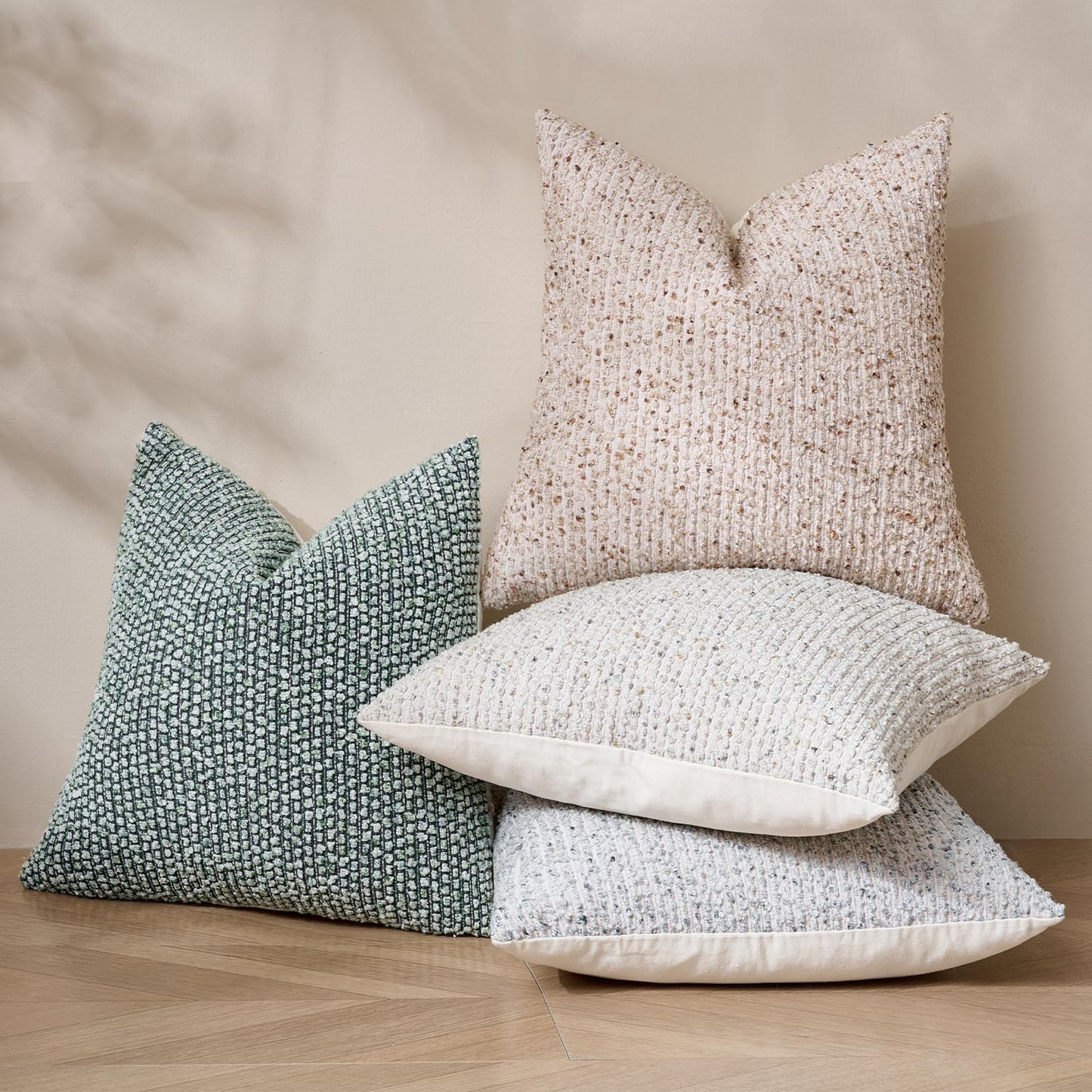 Striped Throw Pillow Covers 16x16 Set of 2 Blue Textured Boucle Chic Morden Boho Accent Farmhouse Square Decorative Couch Pillow Covers for Home Decor Bed Sofa Living Room