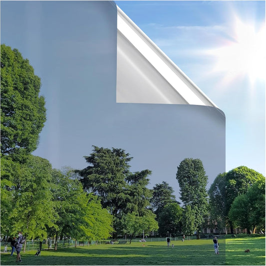 rabbitgoo Window Privacy Film One Way Window Tint for Home, Removable Reflective Heat Sun Blocking Anti UV Glass Door Covering, Mirror Tinting Film House Office, 29.5 in X 13.1 Feet, Silver