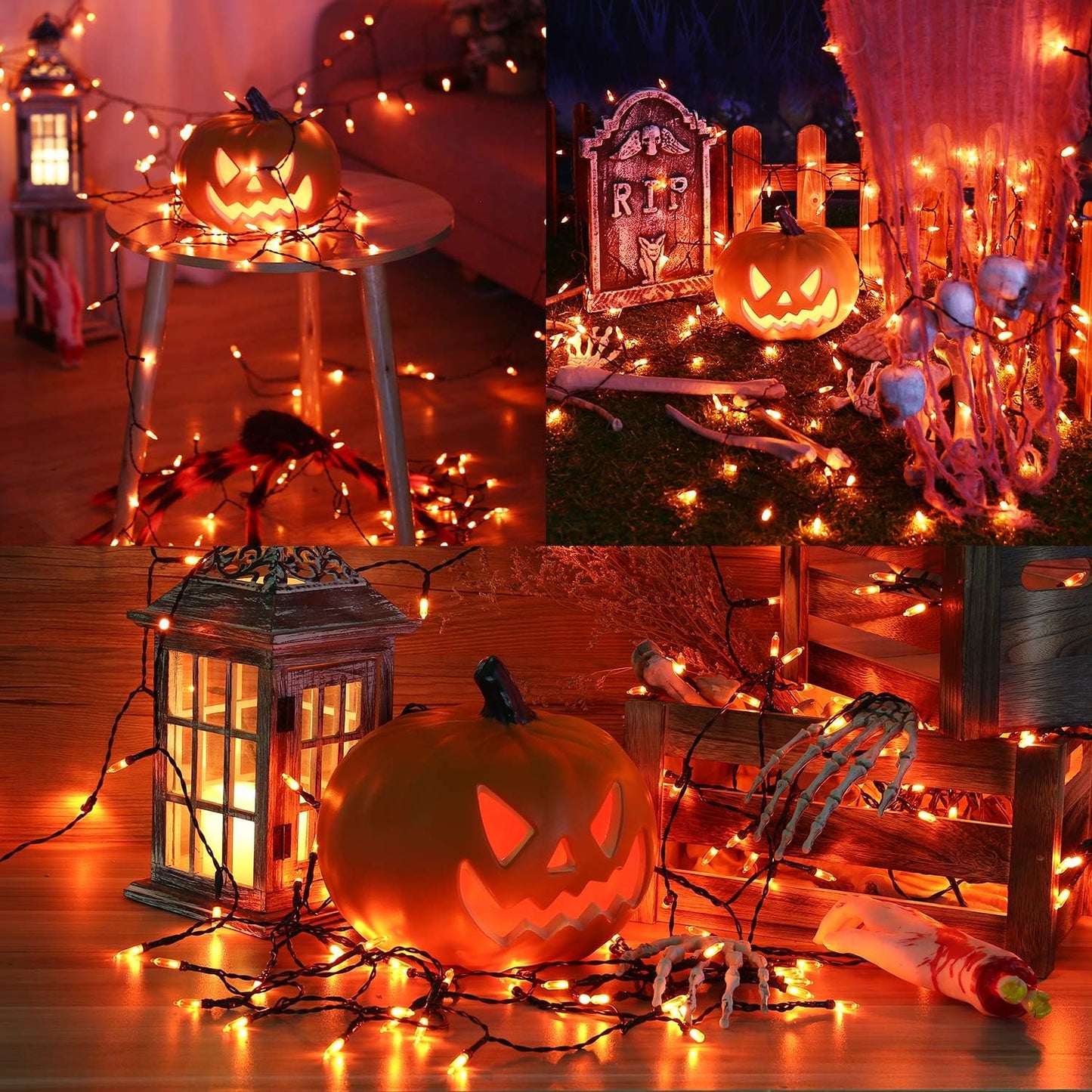 BrizLabs Orange Halloween Lights, 33ft 100 LED Battery Halloween Lights, 8 Modes Orange String Light with Timer, Indoor Outdoor Battery Light String for Party Xmas Thanksgiving Bedroom Patio Decor