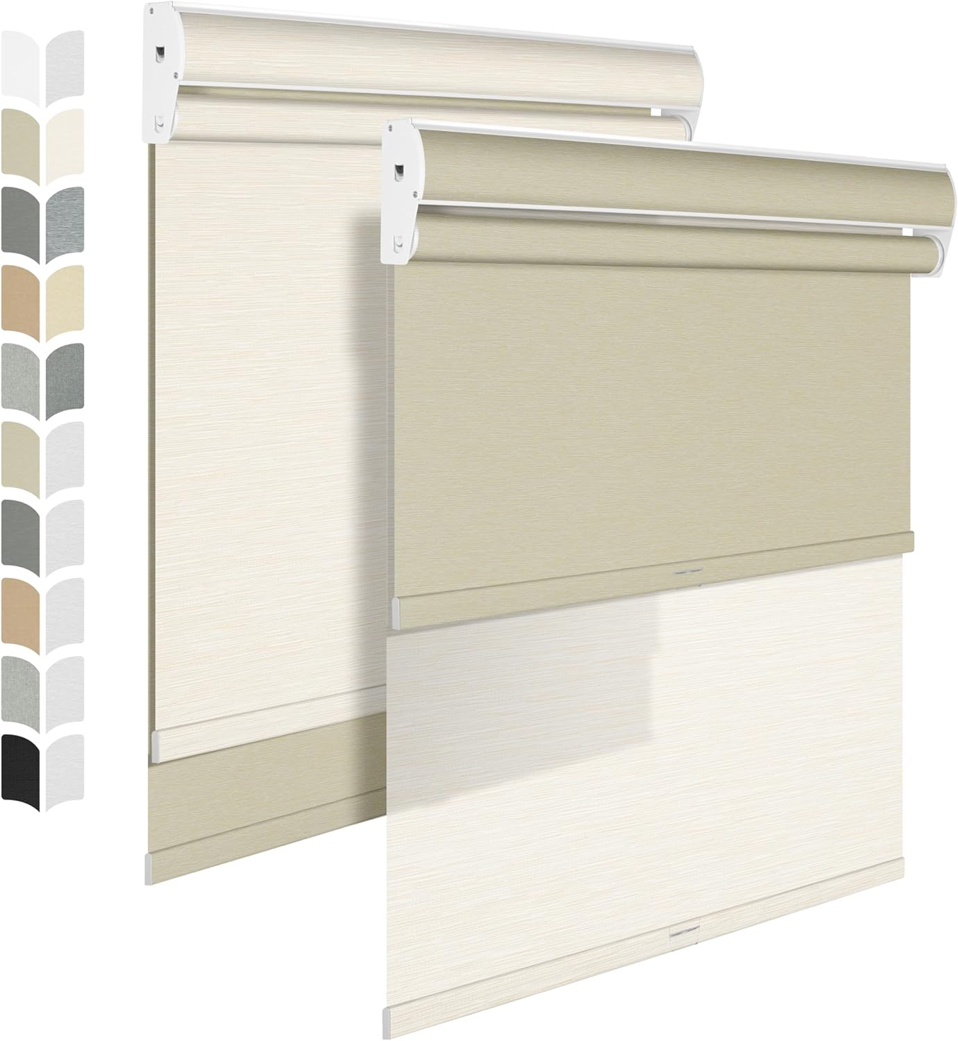 BERISSA Dual Roller Shades with Cassette Valance, Blackout and Light Filtering, Day and Night Shades for Home Office Door. Striped Jacquard Beige. 41 W x 56" H
