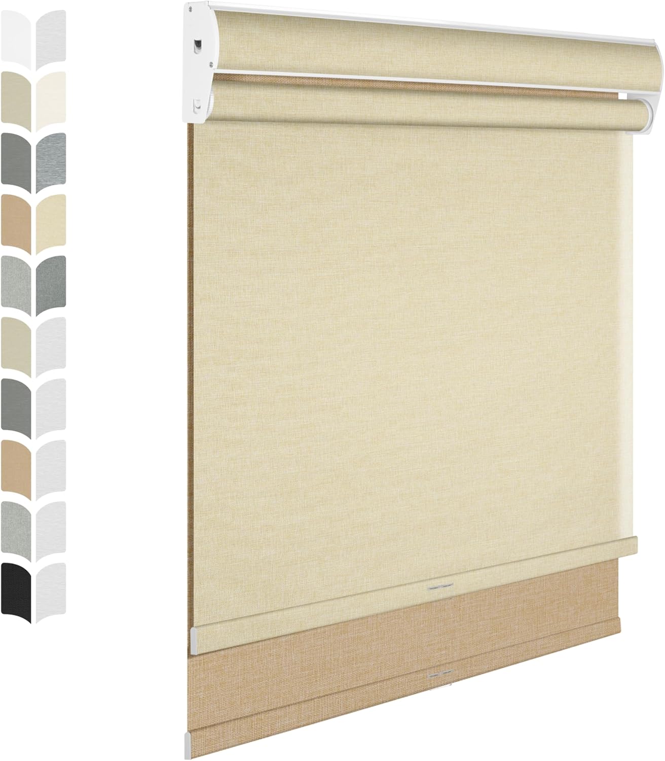 BERISSA Cordless Dual Roller Shades with Cassette Valance,Double Window Shades Blackout and Light Filtering Shades,Day and Night Roller Shades for Home Office Door.Linen Beige.33 W x 56" H
