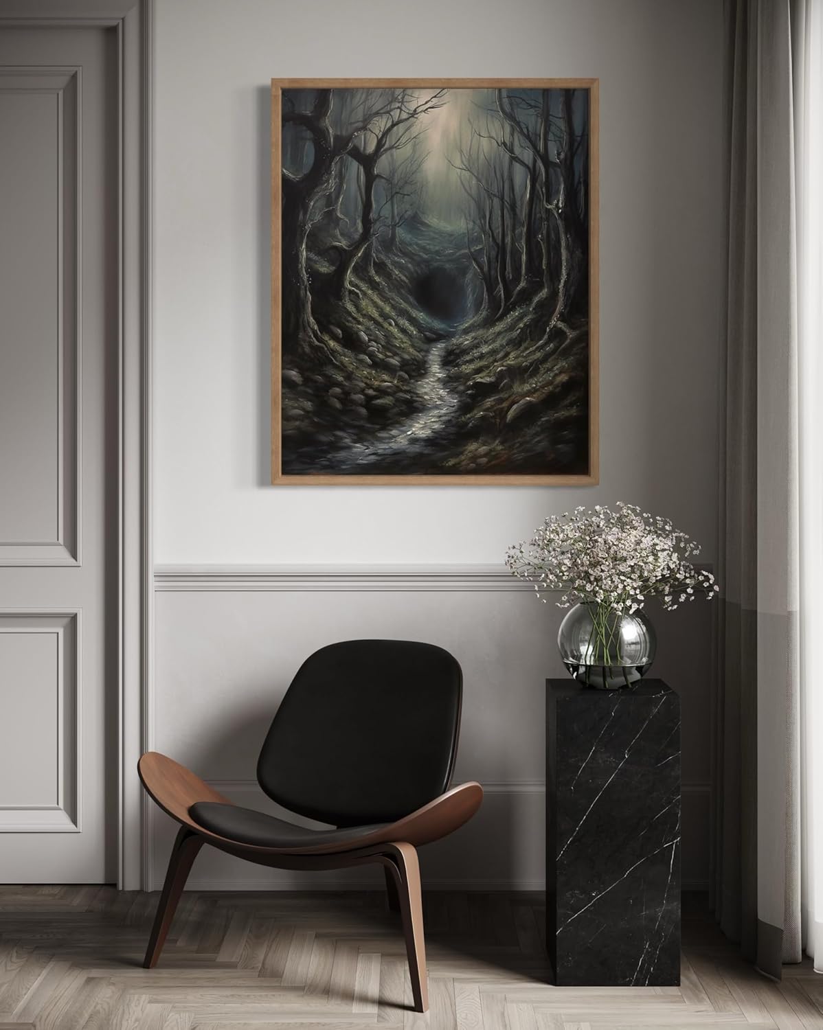Dark Tunnel Poster Art Print, Halloween Scary Vintage Wall Art Academia Spooky Painting Decoration for Horror Prints, Gothic Posters Bedroom Decor 89 (Dark Tunnel, 16 x 20 inches, Wood Frame)