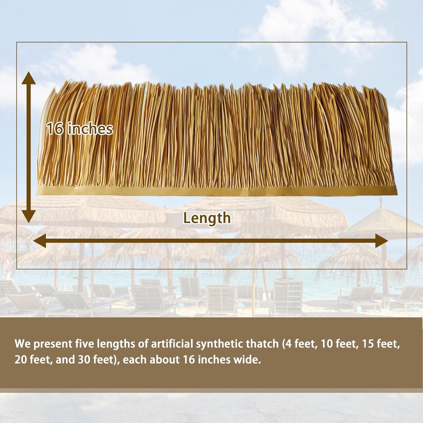 Premium Mexican Style Artificial Palm Thatch Roof Rolls. 5 Lengths, 2 Colors. Waterproof. Easy Install. Ideal for Tiki Bars, Parties, Gardens & Fences (20ft x 16in - Straw Yellow)