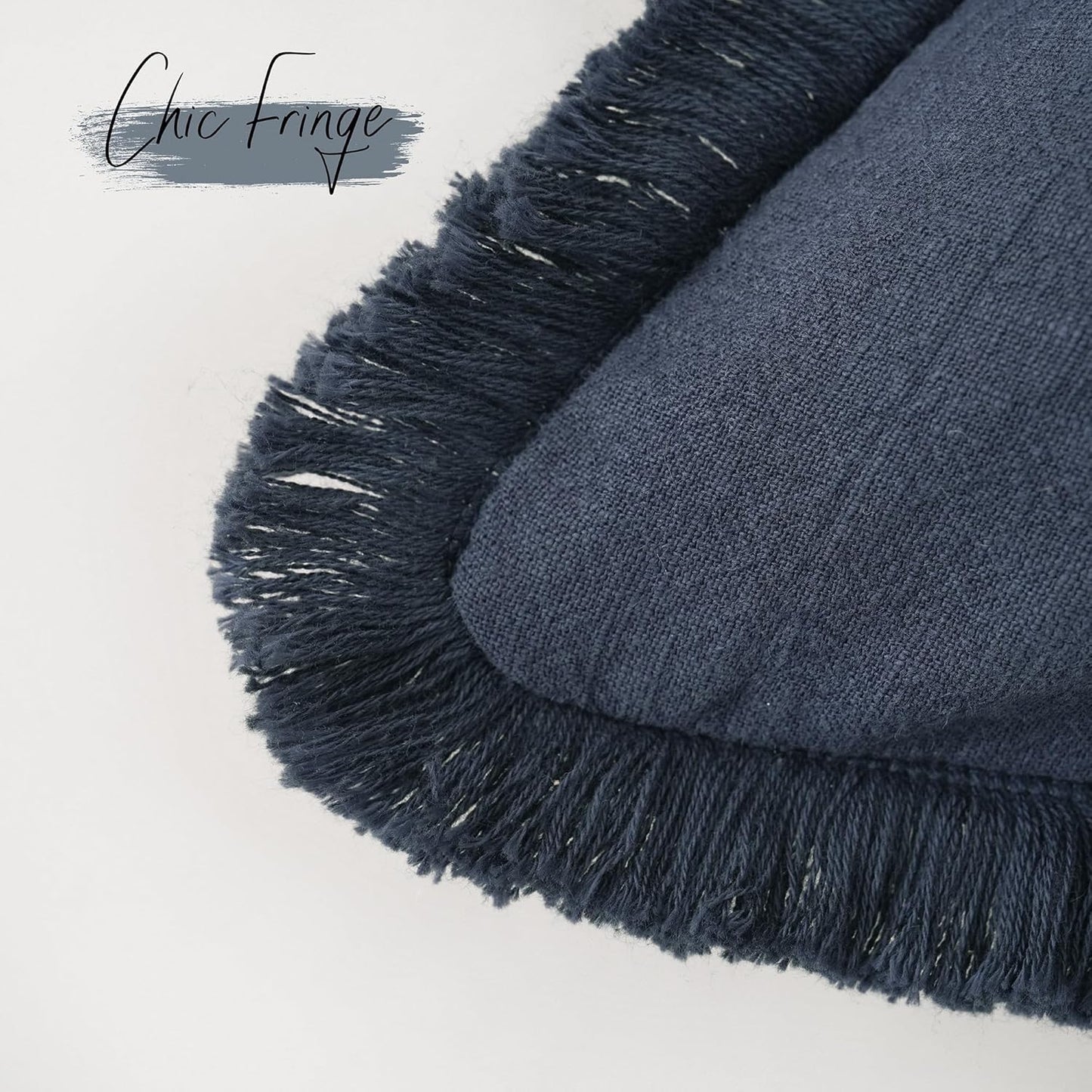 Foindtower Set of 2 Decorative Linen Fringe Lumbar Throw Pillow Covers Boho Farmhouse Cushion Cover with Tassels Soft Cozy Accent Pillowcase for Sofa Couch Living Room Home Decor,12×20 Inch,Navy Blue