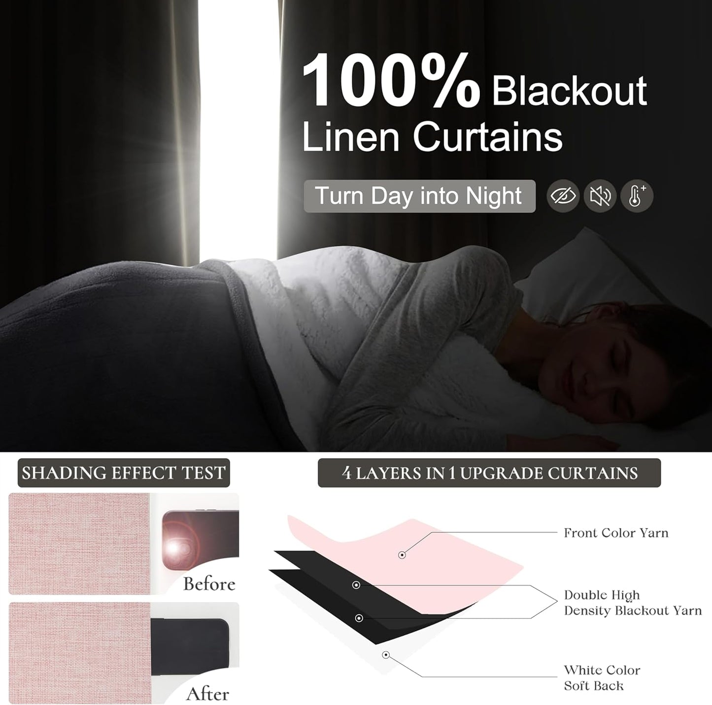 Baby Pink Black Out Curtains 92 Inch Long for Grils Bedroom 2 Panels Set, Cute Pinch Pleat Flax Linen Dining Room Darkening Window Drapes with Back Tab Insulated Soundproof Curtain (W40" x L92")