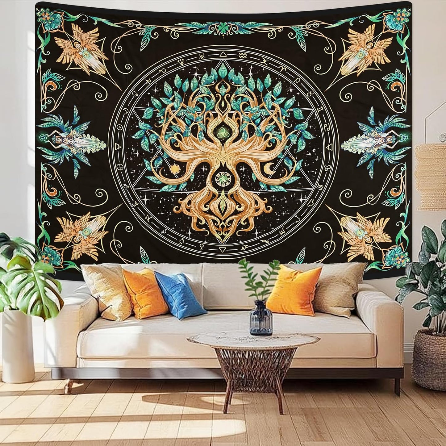 Tree of Life Tapestry - Natural Hippie Wall Hanging, UV Resistant, Machine Washable, Lightweight, Psychedelic Witchcraft Bedroom Decor for Bedroom, Living Room, Yoga Room - 60x44 Inch