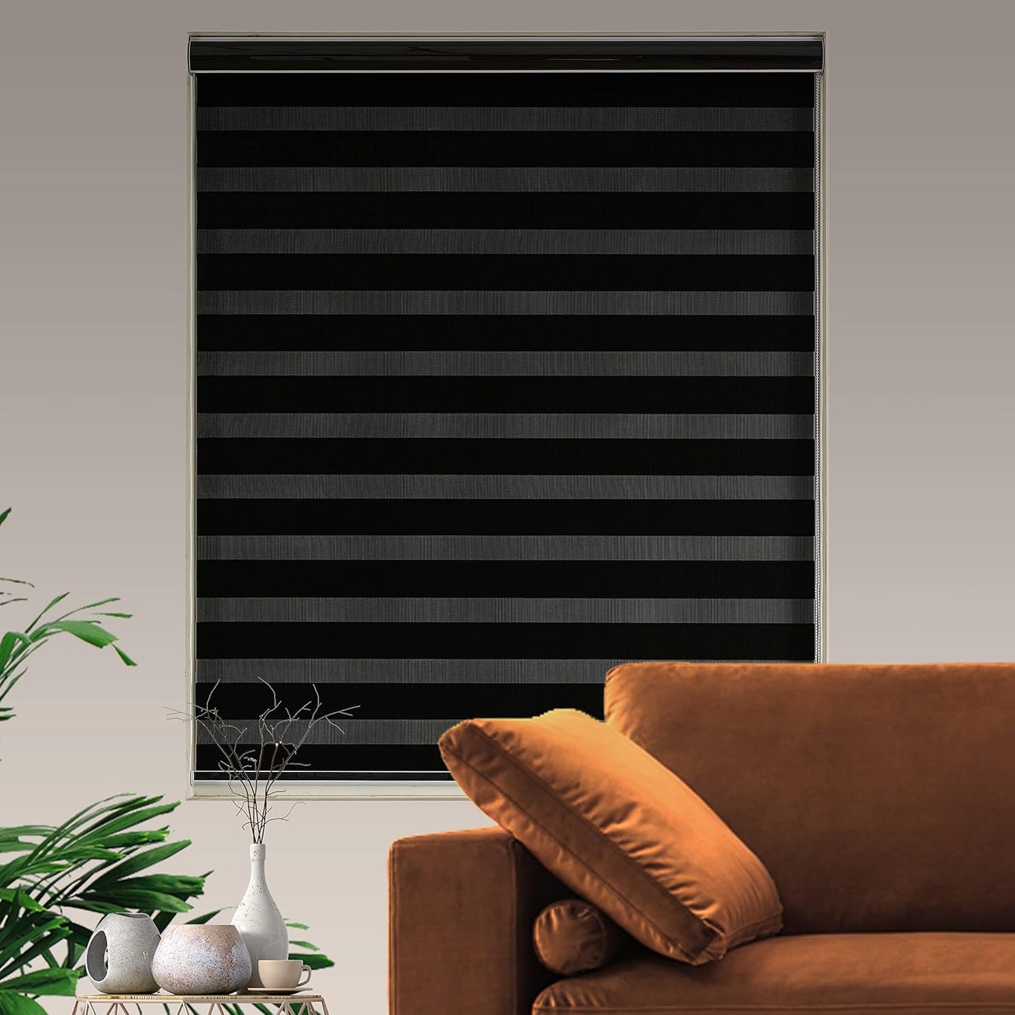 Blackout Zebra Blinds, Dual Layer Free-Stop, Room Darkening Zebra Shades, Blinds for Indoor Windows, Light Filtering Privacy Sheer Shade for Home(28" W X 72" H, Black)