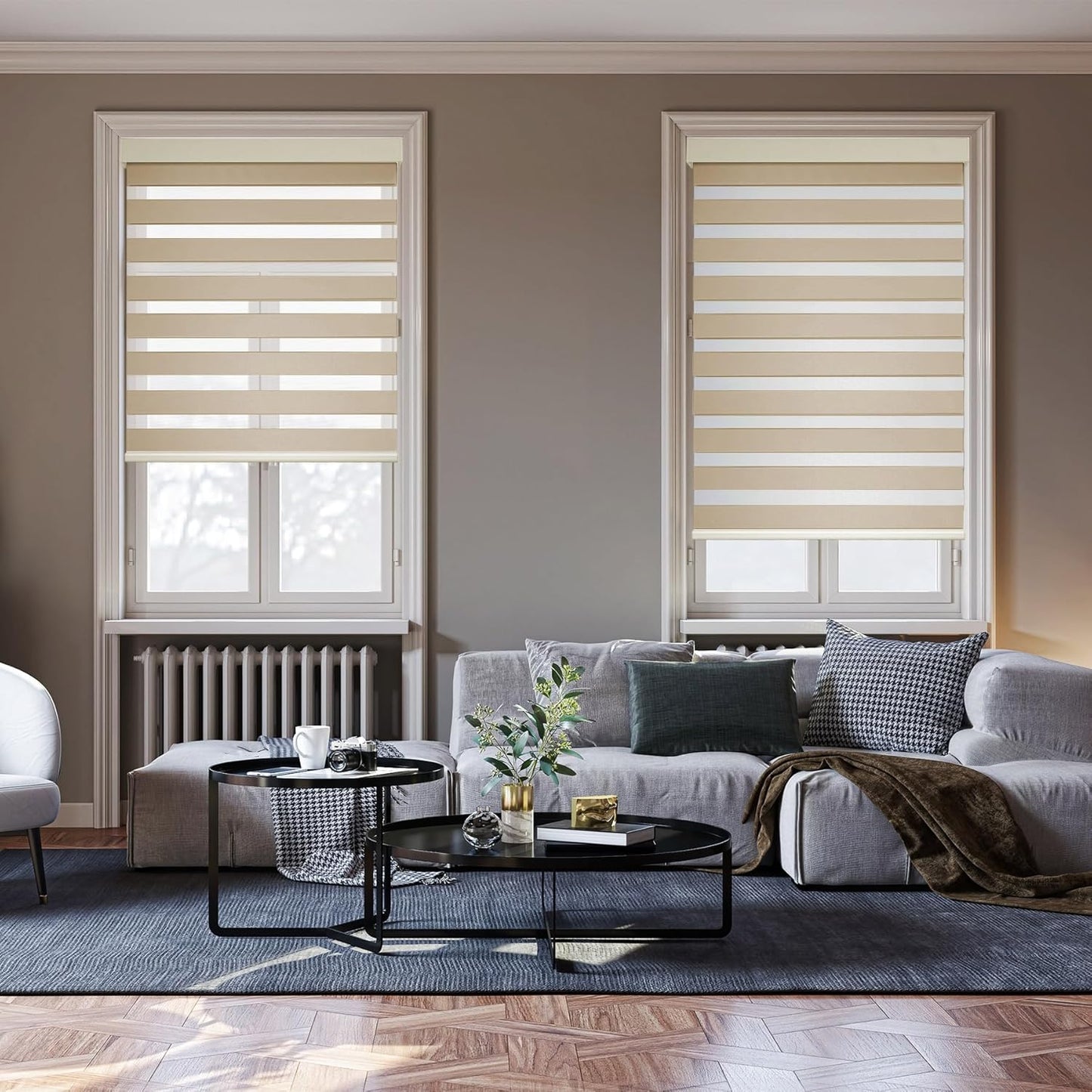 HESTIA Cordless Zebra Blinds Light Filtering Roller Shades UV Blocking Blackout Privacy Indoor Window Shades for Home Office Day and Night, Beige,43" W x 60" H