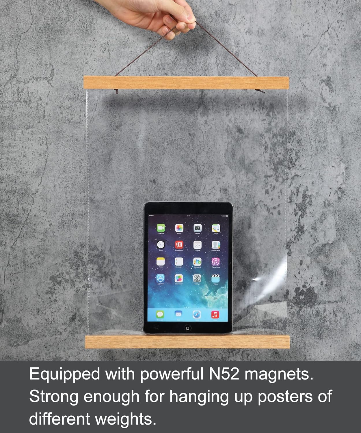 FALAMON Magnetic Poster Hanger Frame, 60x40 60x50 60x30 Teak Wood Magnet Poster Frame for Posters, Prints, Photos, Pictures, Maps, Scrolls, and Canvas Artwork