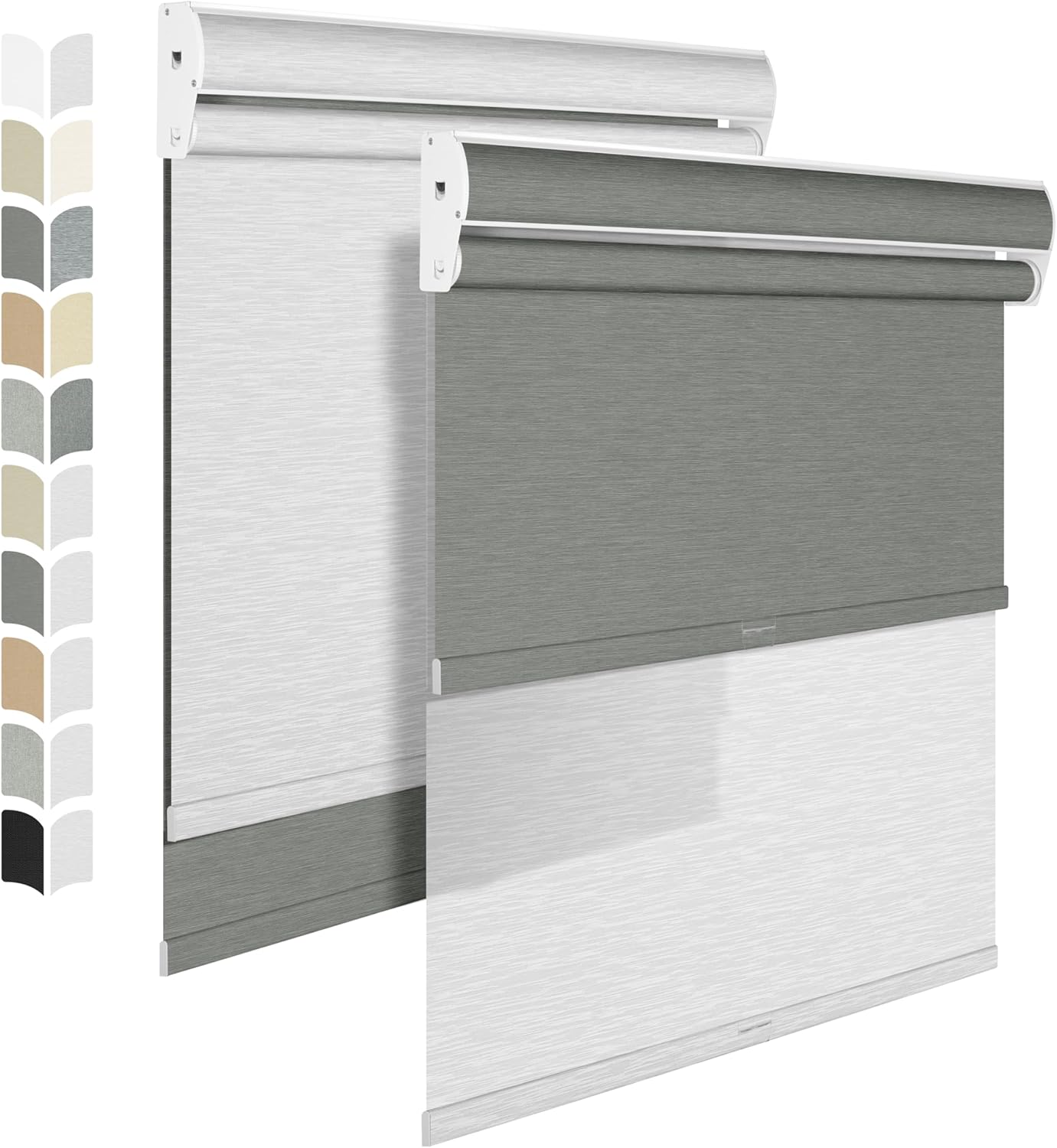 BERISSA Cordless Dual Roller Shades with Cassette Valance,Double Window Shades Blackout and Light Filtering Shades,Day and Night Roller Shades for Home Office Door.Grey and White.43 W x 80" H
