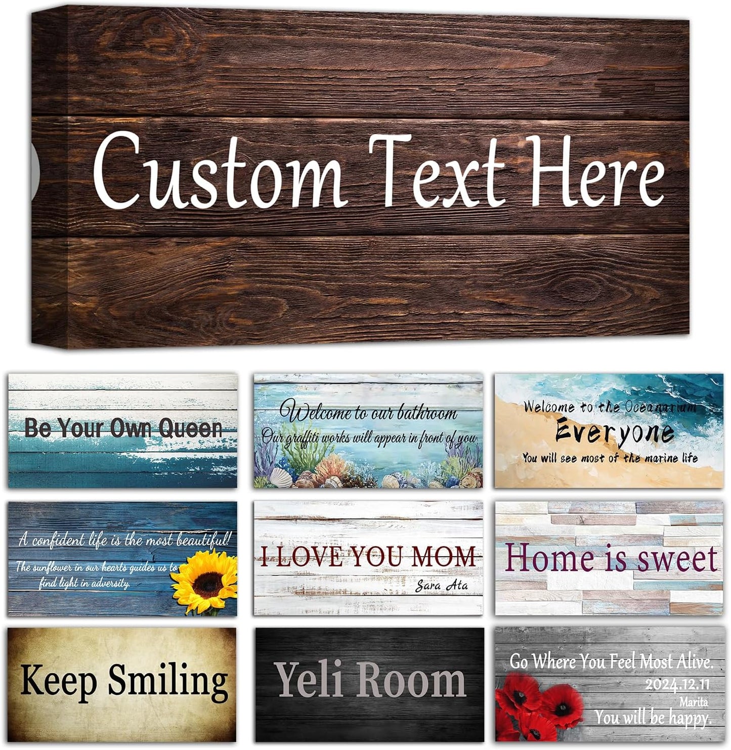 CHAOSETKEN Custom Text Sign Wall Art Personalized Family Quote Wall Decor Family Sign Canvas Prints Customized Wood Text Quote Pictures Rustic Farmhouse Decor Framed (8L x 4W)