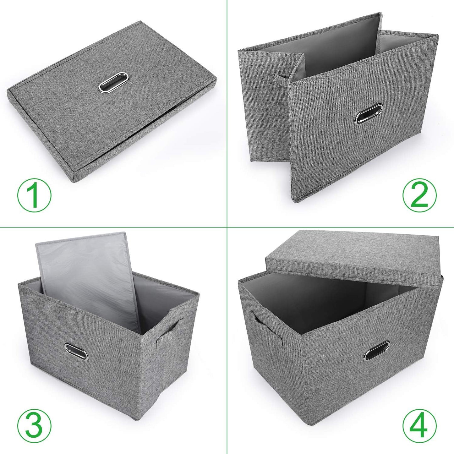 Large Linen Collapsible Storage Bins with Removable Lids and Handles, Washable Storage Box Containers Baskets Cube with Cover for Bedroom,Closet,Office,Living Room,Nursery (Khaki, Large)