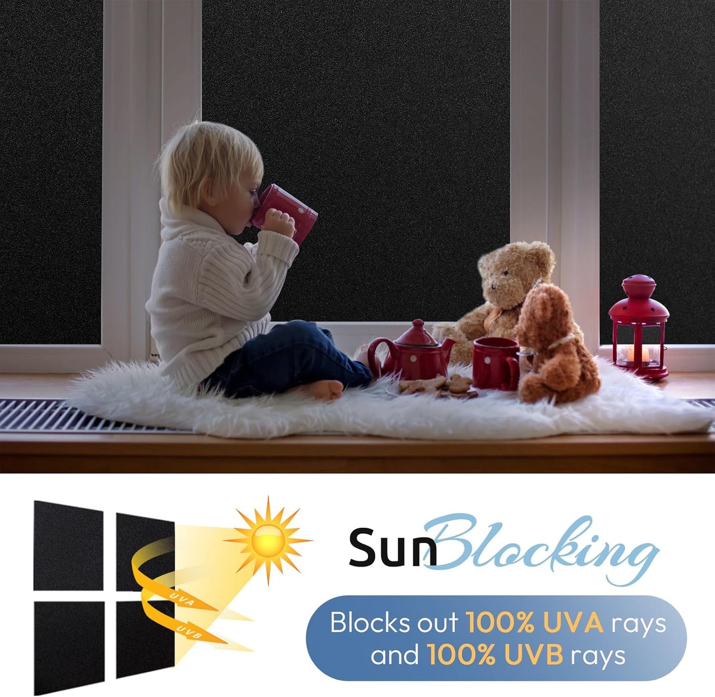 rabbitgoo Blackout Window Film, Sun Heat Blocking Privacy Cover for Glass, Removable Opaque Room Darkening Dark Black Out Window Covers Tint Shades for Home Day Sleep Light Blocker 23.6 x 118.1 Inches