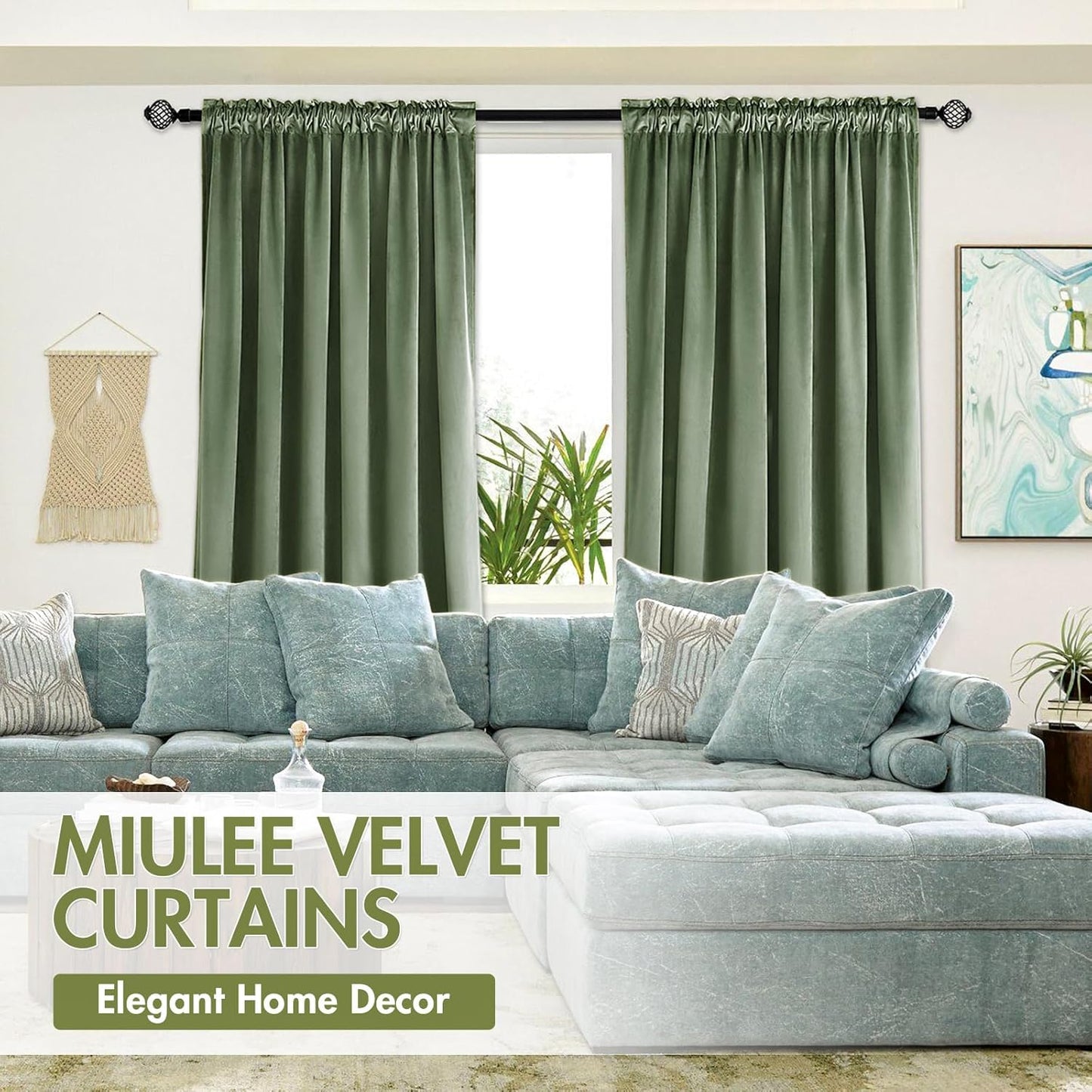 MIULEE Velvet Curtains Sage Green Thermal Insulated Blackout Curtain Drapes for Bedroom Living Room Darkening 108 Inches Long Curtains Panels Rod Pocket Set of 2