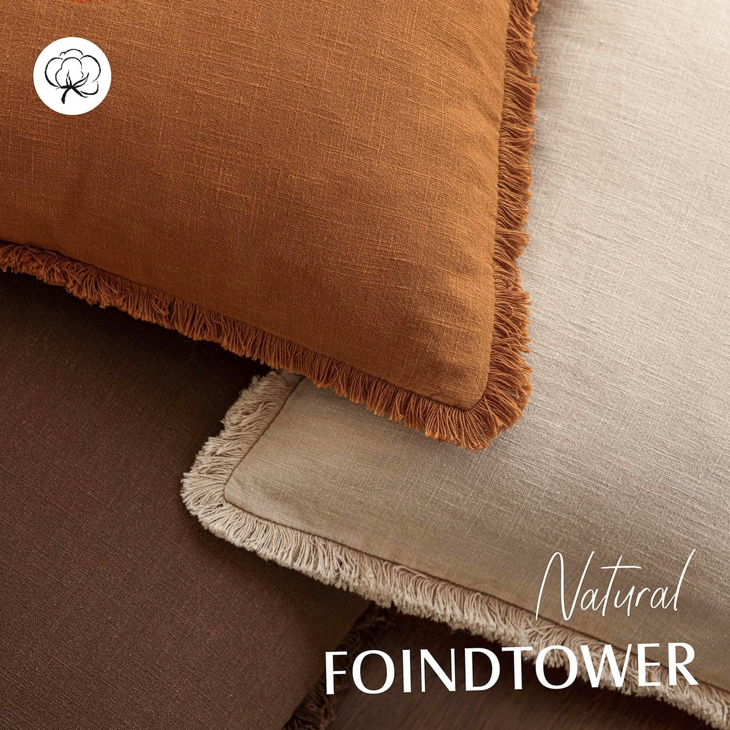 Foindtower Set of 2 Decorative Linen Fringe Throw Pillow Covers Cozy Boho Farmhouse Cushion Cover with Tassels Soft Accent Pillowcase for Couch Sofa Bed Living Room Home Decor, 20×20 Inch, Orange