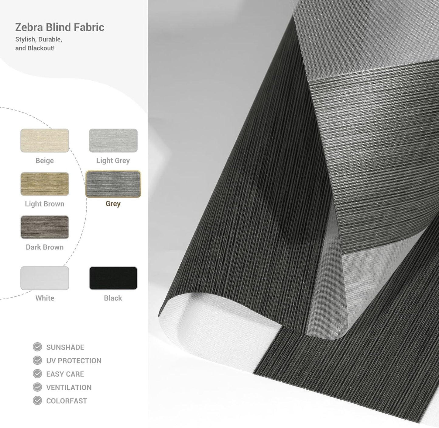 Cordless Zebra Blinds for Windows, Blackout Interior Blinds,Easy to Install,UV Protection,for Offices and Home,Custom Roller Shades, Mousse Grey,68" W x 88" H