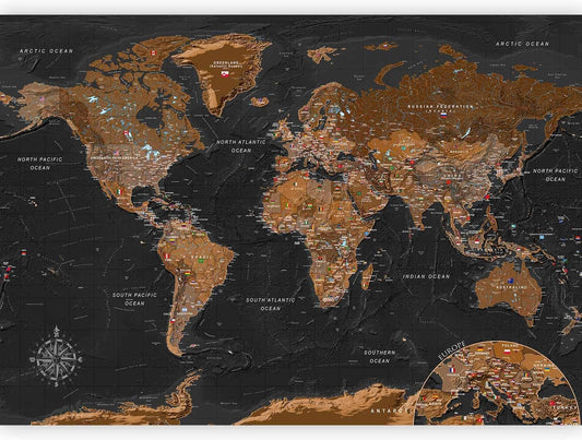 artgeist Premium Wall Mural World Map 79x55 in - XXL Non-Woven Wallpaper Fleece Wall Decor Photo Print Picture Image Design Home Map of The World k-A-0206-a-a