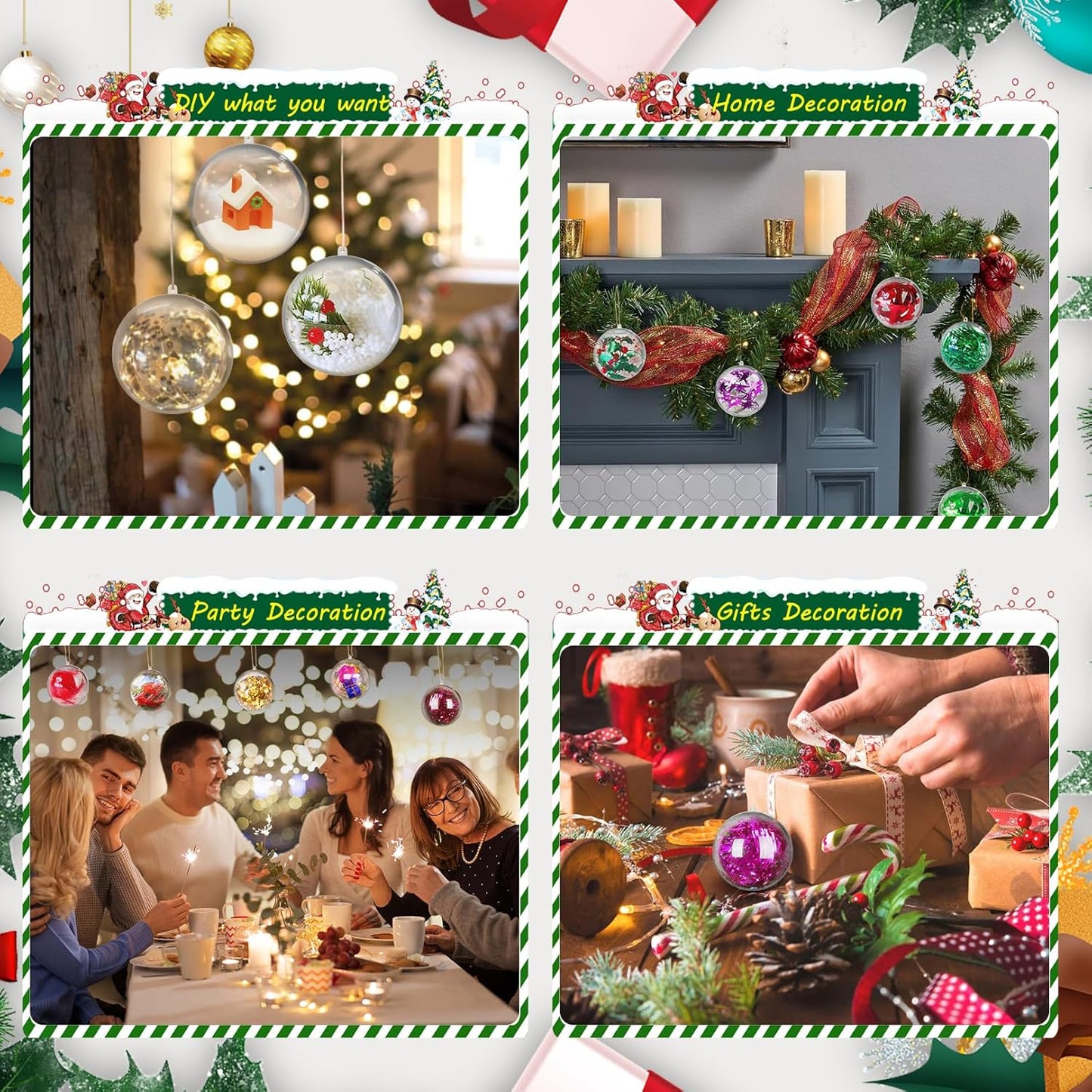 20PCS Christmas Ornaments,8CM Clear Plastic Ornaments Balls,Clear Christmas Ornaments for Crafts,Acrylic Fillable Christmas Tree Ornament Balls for DIY,Wedding,Party and Valentine's Day(L-8CM)