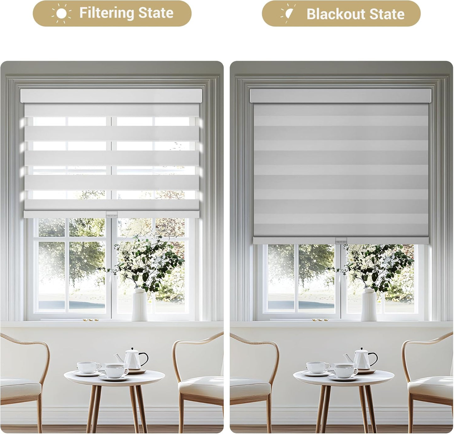 Cordless Zebra Blinds for Windows, Blackout Interior Blinds,Easy to Install,UV Protection,for Offices and Home,Custom Roller Shades, Solid White, 60" W x 56" H
