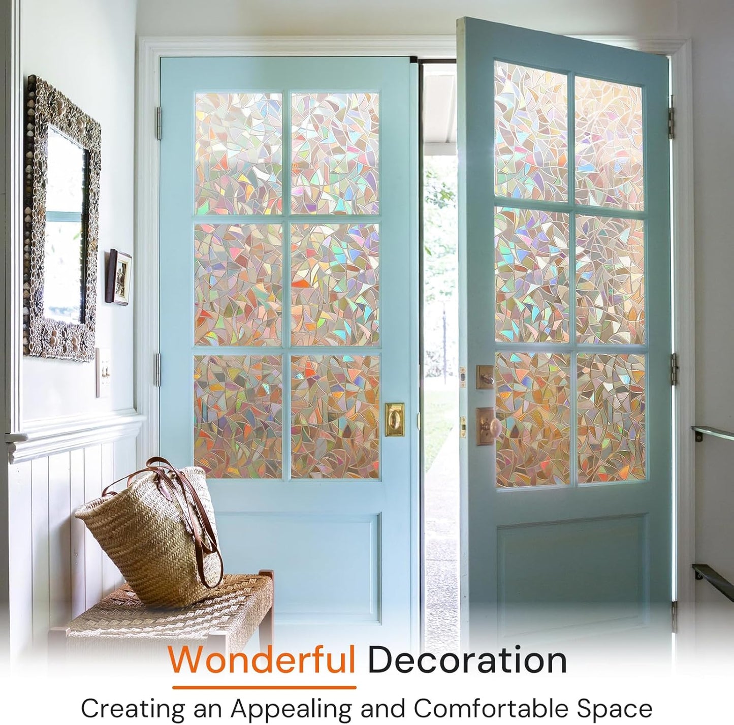 DOWELL Window Privacy Film, Rainbow Window Film, Decorative Stained Glass Clings, Static Cling Door Sticker, Non-Adhesive 3D Decals for Home UV Protection, Dark Brown, 23.6 x 78.7 inches