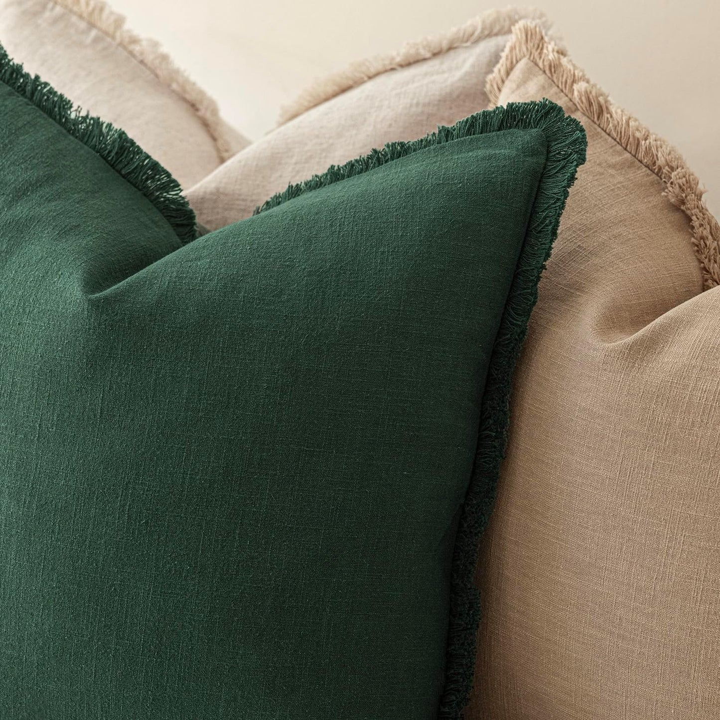 Foindtower Set of 2 Decorative Linen Fringe Lumbar Throw Pillow Covers Boho Farmhouse Cushion Cover with Tassels Soft Accent Pillowcase for Couch Sofa Bed Living Room Home Decor,12×20 Inch,Pine Green
