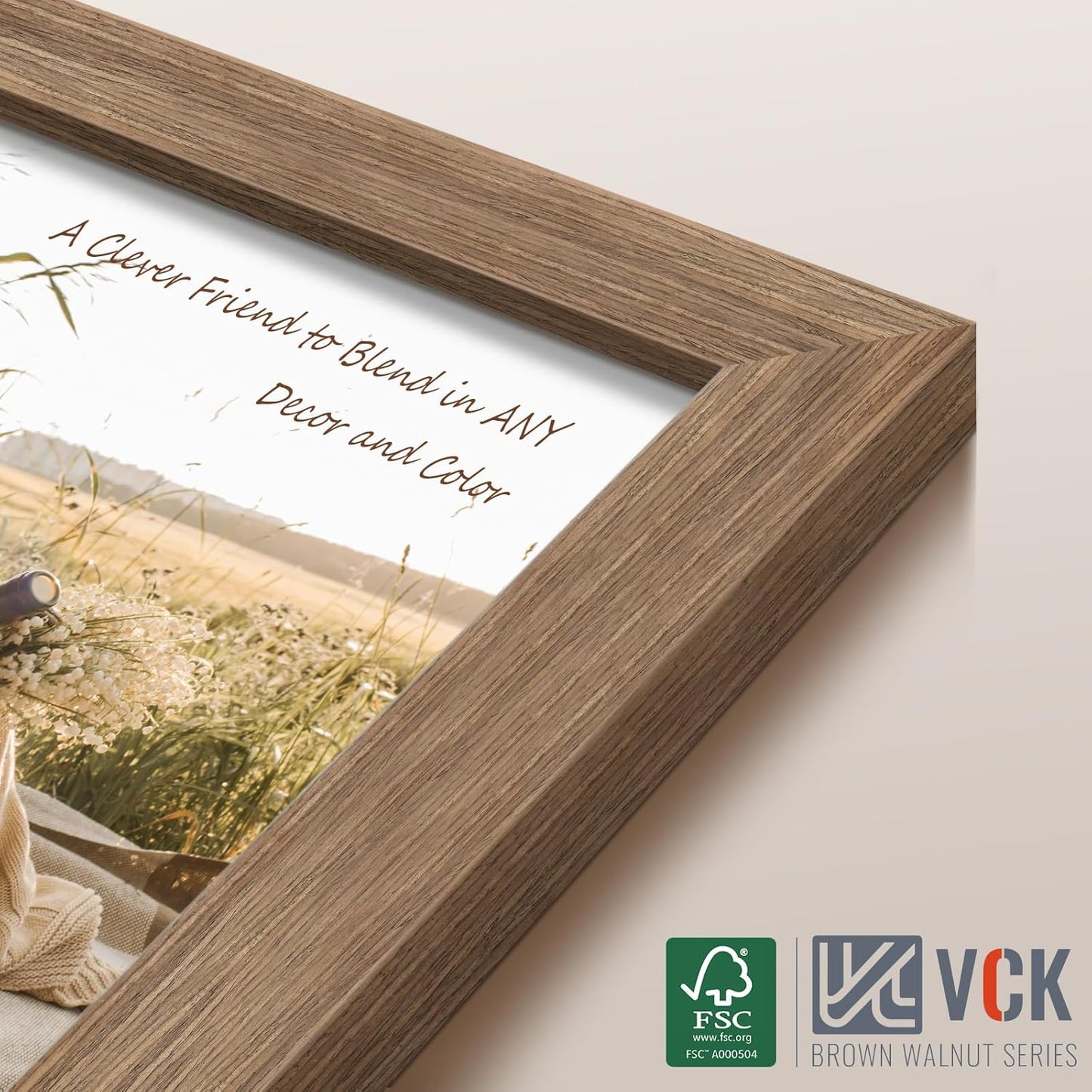 VCK 24x36 Poster Frame 3 Pack - Brown Walnut, Natural Textured Solid Wood Picture Frame, Wall Mounting Hanging