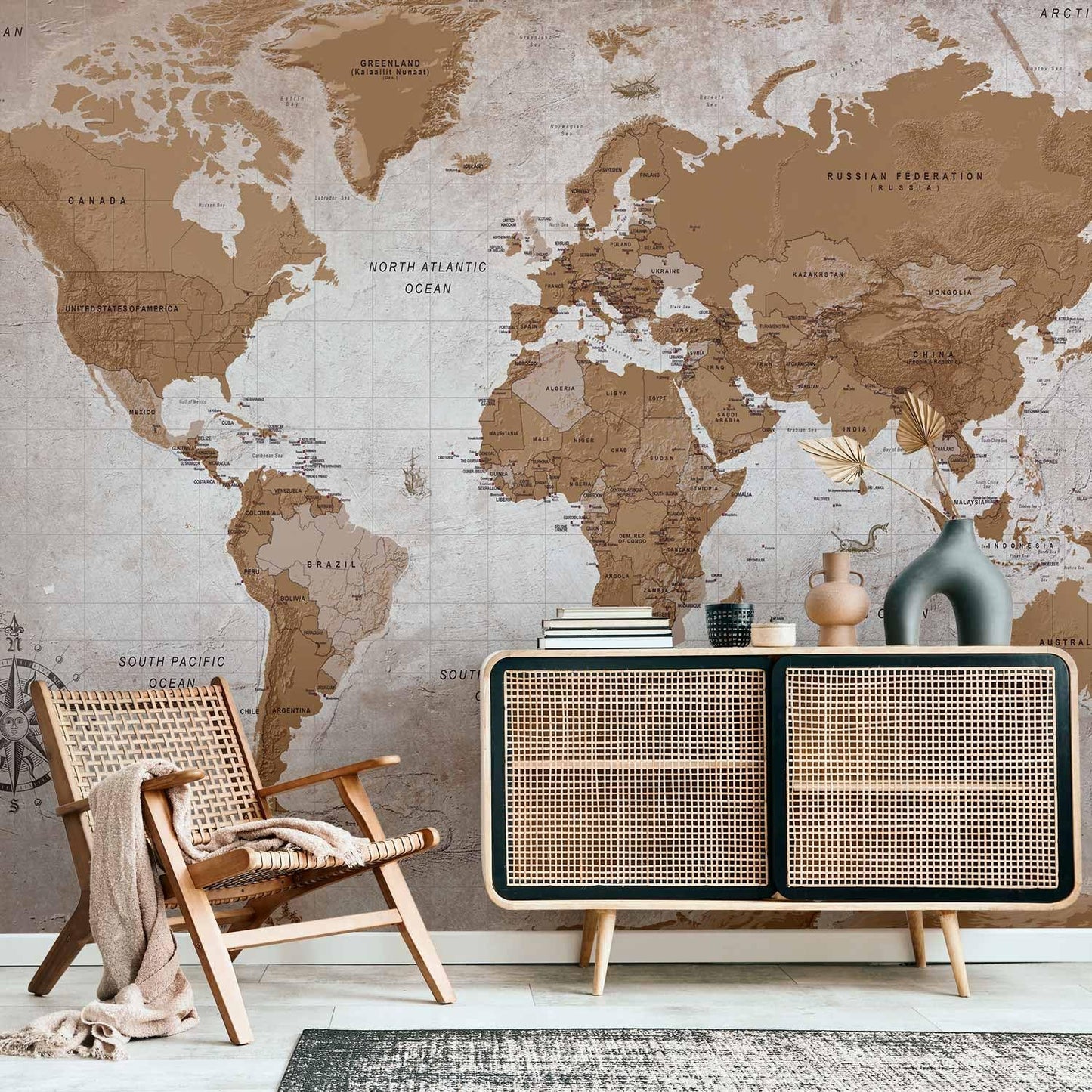 artgeist Wall Mural World Map 173x124 in - Peel and Stick Self-Adhesive Wallpaper Removable Large Sticker Foil Wall Decor Print Picture Image Design Map of The World k-A-0108-a-a