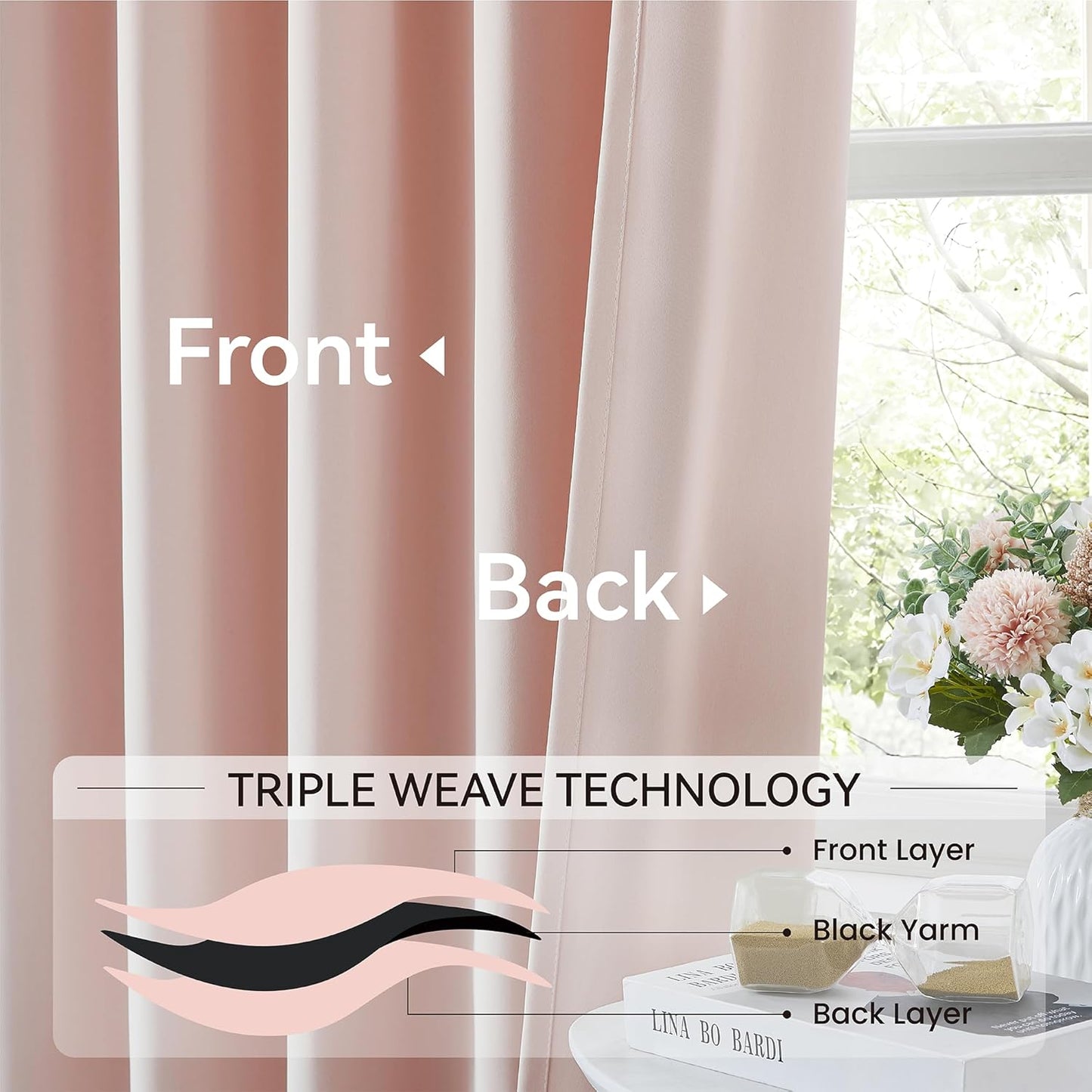 KangBang 60” Wide Soft Pink Blackout Curtains 105 Inches Long, Pinch Pleated Thermal Insulated Sliding Door Curtains & Drapes for Living Room French Door, Decor 2 PCs, 60x105