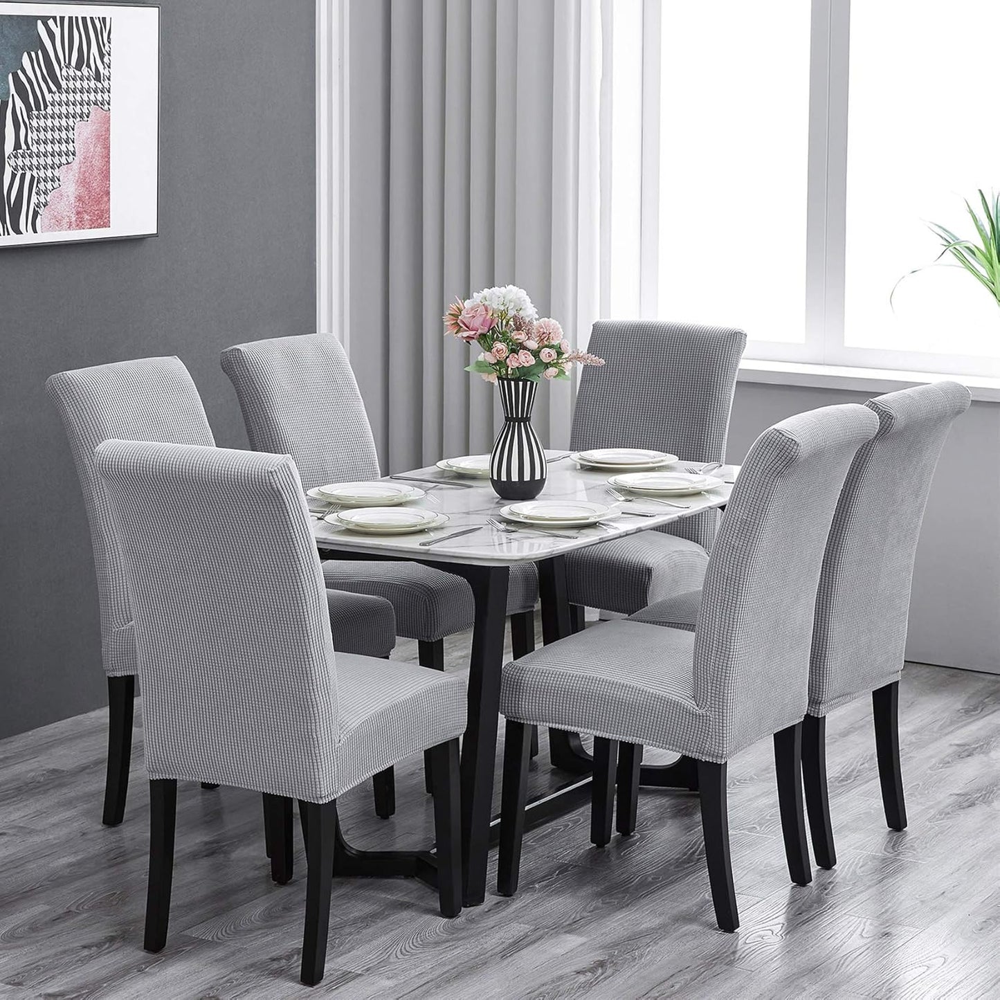 Howhic Stretch Chair Covers for Dining Room Set of 2, Removable Washable Dining Room Chair Covers, Dining Chair Slipcovers Seat Protector, Great Home Decor and Banquet Upholstery (Sliver, 2 Pack)