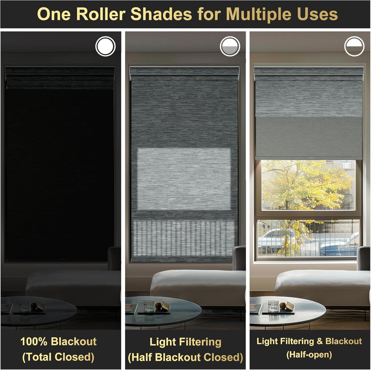 BERISSA Cordless Dual Roller Shades With Cassette Valance, Blackout and Light Filtering, Day and Night for Home Office Door - Striped Jacquard Grey, 24 W x 80" H