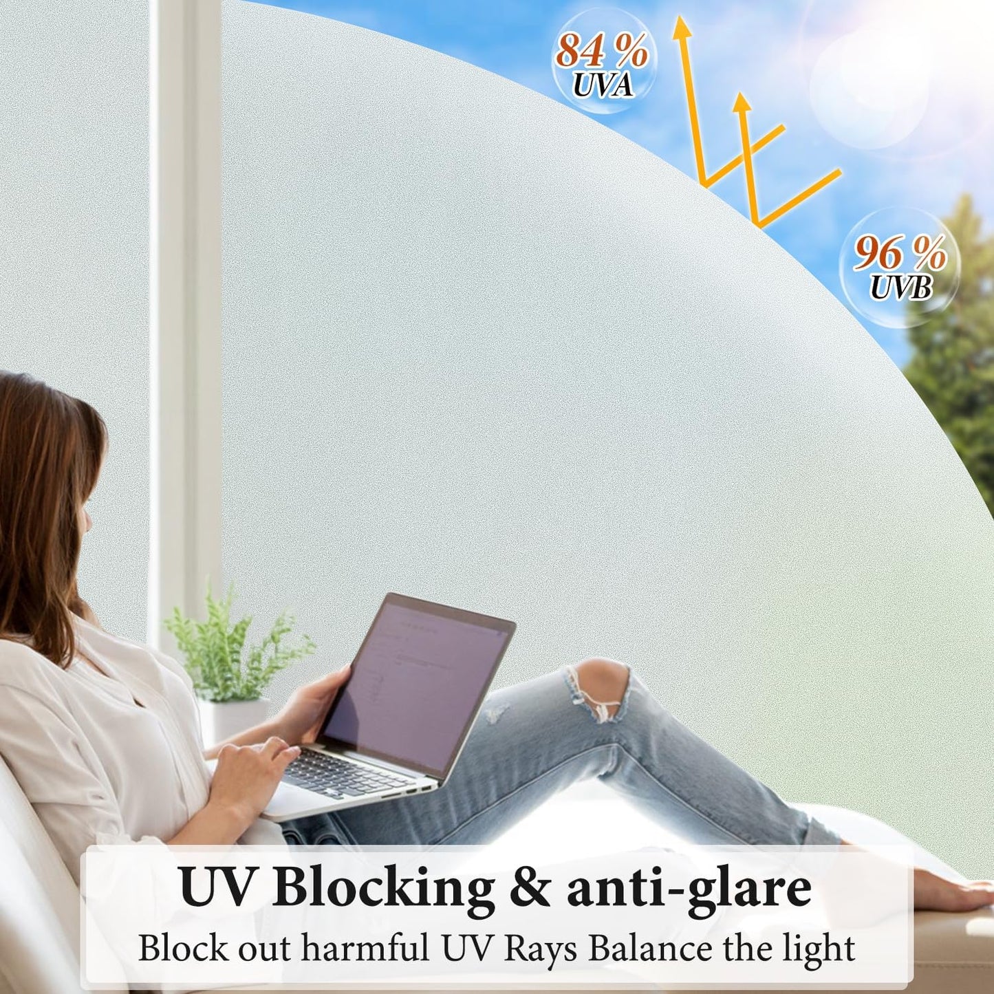 DUOFIRE Privacy Window Film Natural Frosted Glass Film Static Cling Glass Film No Glue Anti-UV Window Sticker Non Adhesive for Privacy Office Meeting Room Bathroom Living Room 47.2in. x 118in. S001