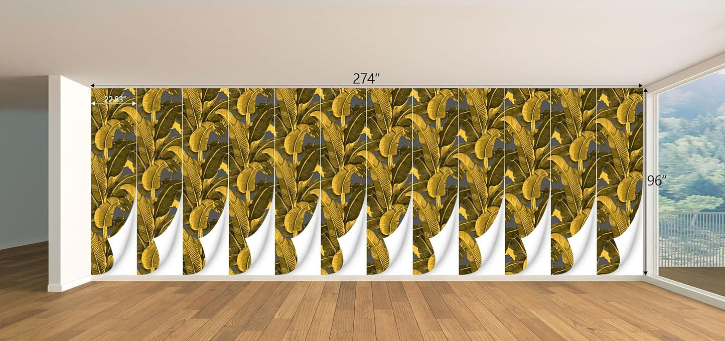 Vintage Gold Banana Leaf Bathroom wallpeper Living Room Bedroom Tropical Plant Wall Mural - 274"x96" (Not Peel and Stick)