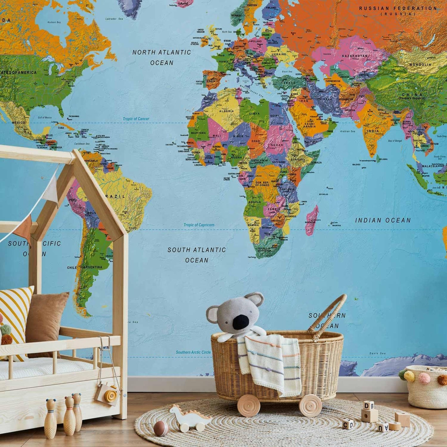 artgeist Premium Wall Mural World Map 138x101 in - XXL Non-Woven Wallpaper Fleece Wall Decor Photo Print Picture Image Design Home Map of The World k-A-0095-a-a