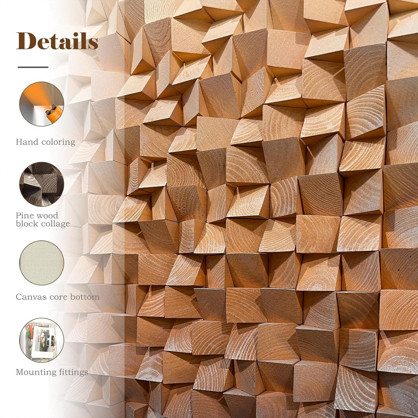 LIUZEYUE - 3D wooden block painting gradient coffee white art background wall wooden block abstract geometric wall decoration living room/bedroom/office modern minimalist style decoration 23.6 "x47.2