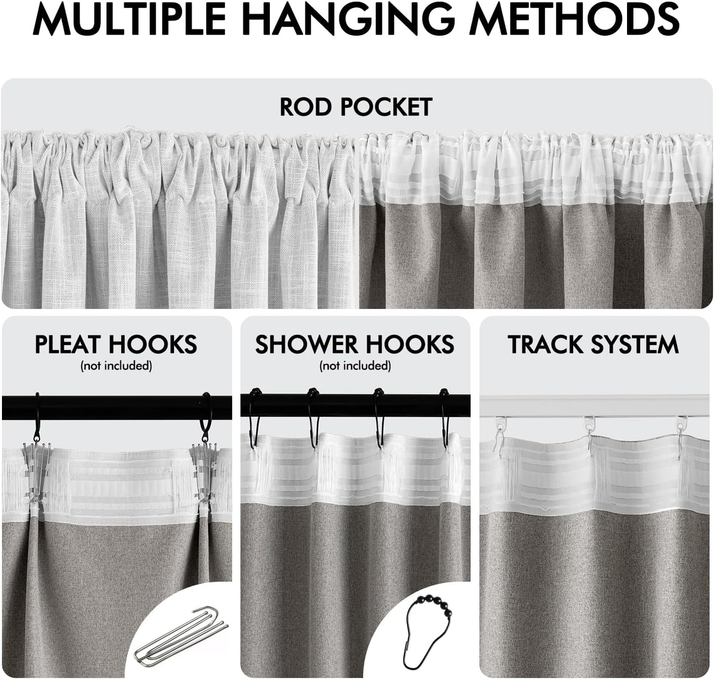 MIULEE Greyish White 100% Blackout Linen Curtains 96 Inch 2 Panels Set Double Sided No Coating Pinch Pleated Back Tab Floor to Ceiling Black Out Thermal Insulated Bedroom Living Room Darkening Drapes