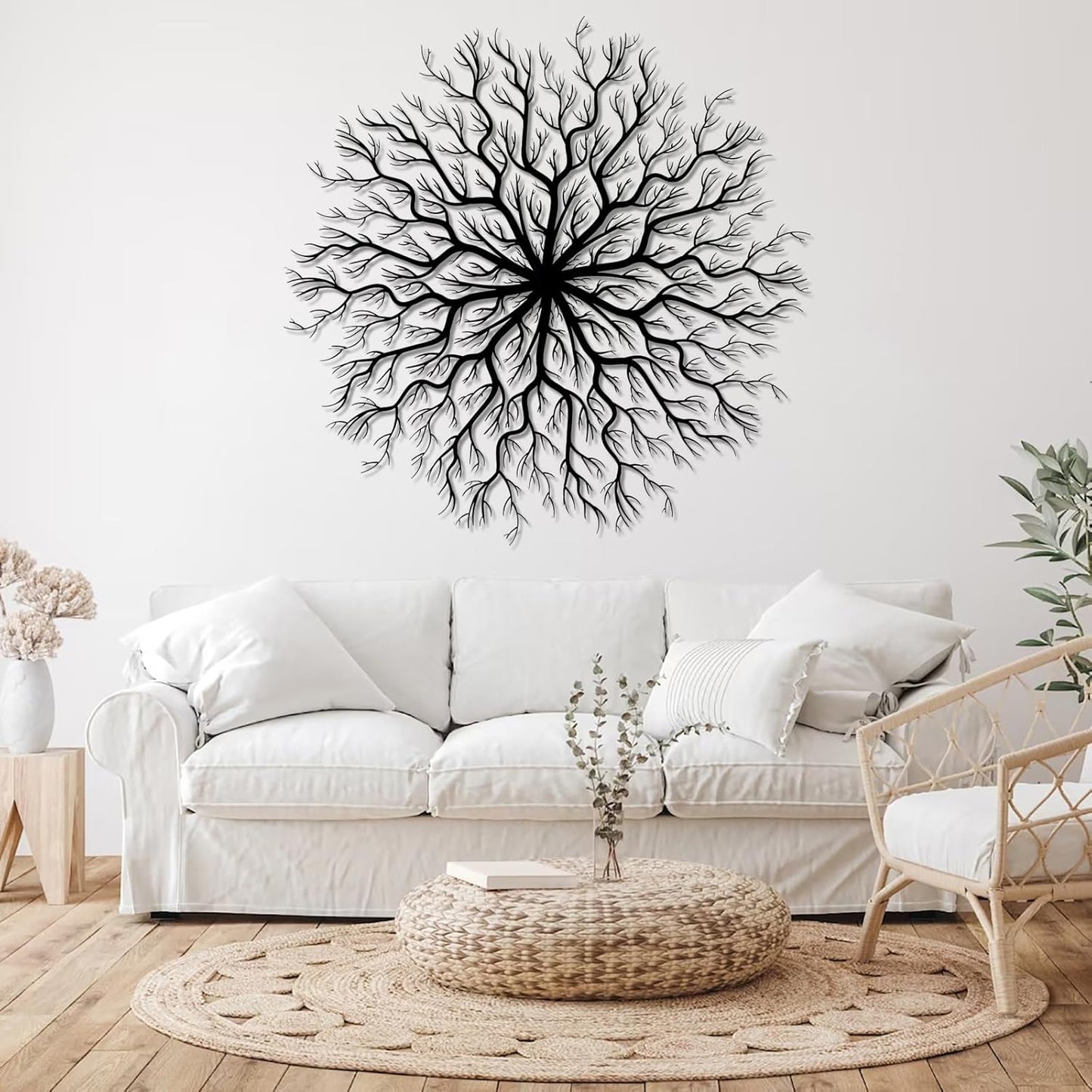 Tree of Life Metal Wall Art, Metal Tree Wall Art, Large Round Sculpture, Round Branch Wall Decor, Large Branch Artwork, Nature Sign, Wall Decor for Living Room, Housewarming Gift (Black, 24"x24"|60x60cm)