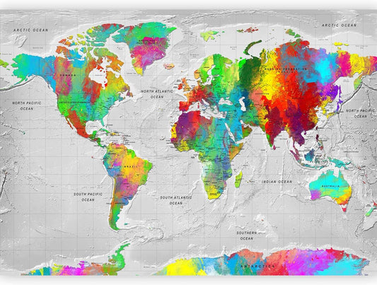 artgeist Premium Wall Mural World Map 138x101 in - XXL Non-Woven Wallpaper Fleece Wall Decor Photo Print Picture Image Design Home Map of The World k-A-0128-a-a