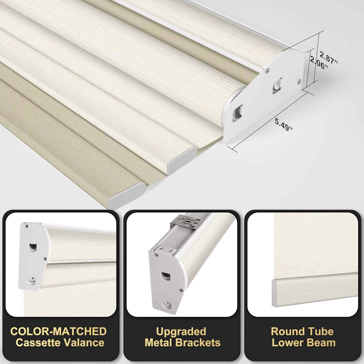 BERISSA Cordless Dual Roller Shades with Cassette Valance, Blackout and Light Filtering, Day and Night Shades for Home Office Door. Striped Jacquard Beige. 70 W x 64" H