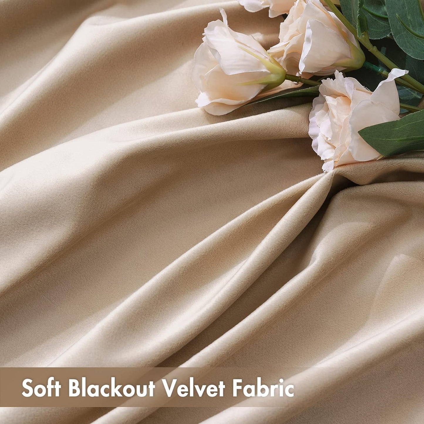 MIULEE Camel Beige Velvet Curtains Thermal Insulated Blackout Curtain Drapes for Bedroom Living Room Darkening 90 Inches Long Curtains Panels Rod Pocket Set of 2