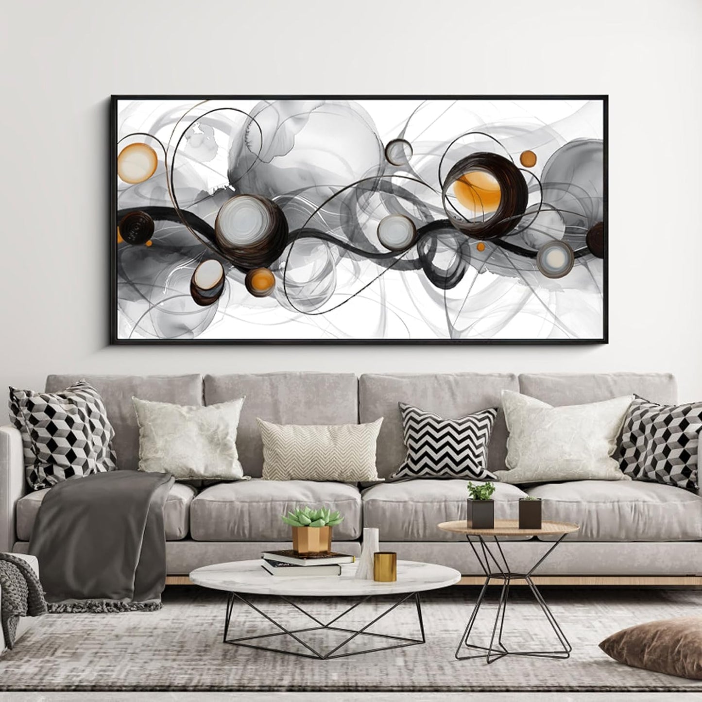 XLSJERST Black Wall Art - Abstract Artwork Minimalist Painting Large Size Frame Wall Art for Living Room Wall Decor Modern Black and White Canvas Picture Boho Gray Wall Art