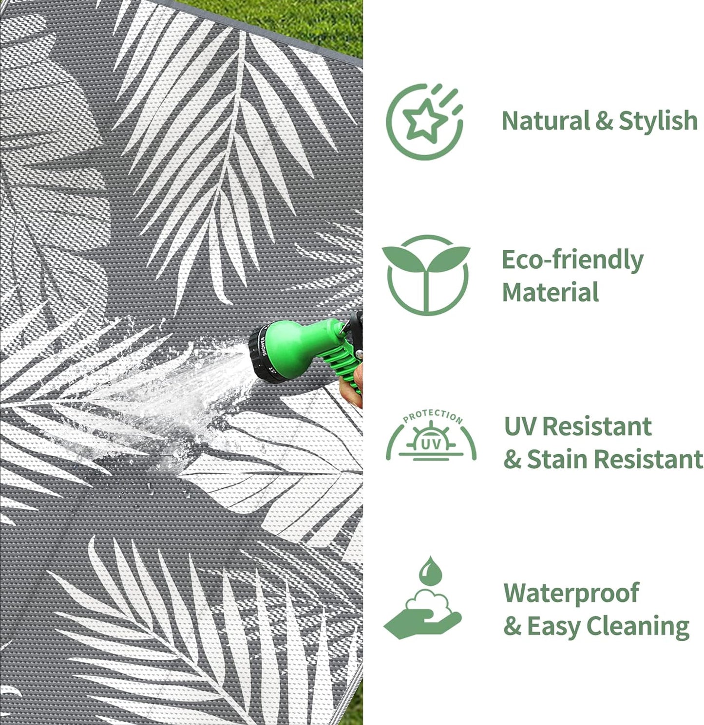 GENIMO Outdoor Rug 5' x 8' Waterproof for Patios Clearance, Reversible Plastic Straw Camping Carpet, Large Area Rugs Mats for RV, Picnic, Backyard, Deck, Balcony, Porch, Beach, Grey&White