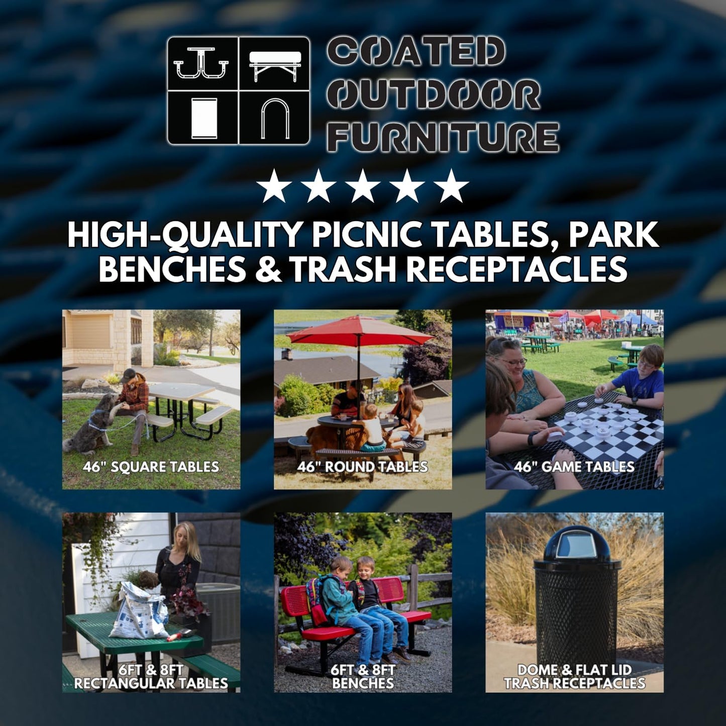 Coated Outdoor Furniture Heavy-Duty Portable Outdoor Kids Table with Umbrella Hole, Expanded Metal Kids Picnic Table, Commercial-Grade, Made in America (46 In, Round, Childrens, Tan)